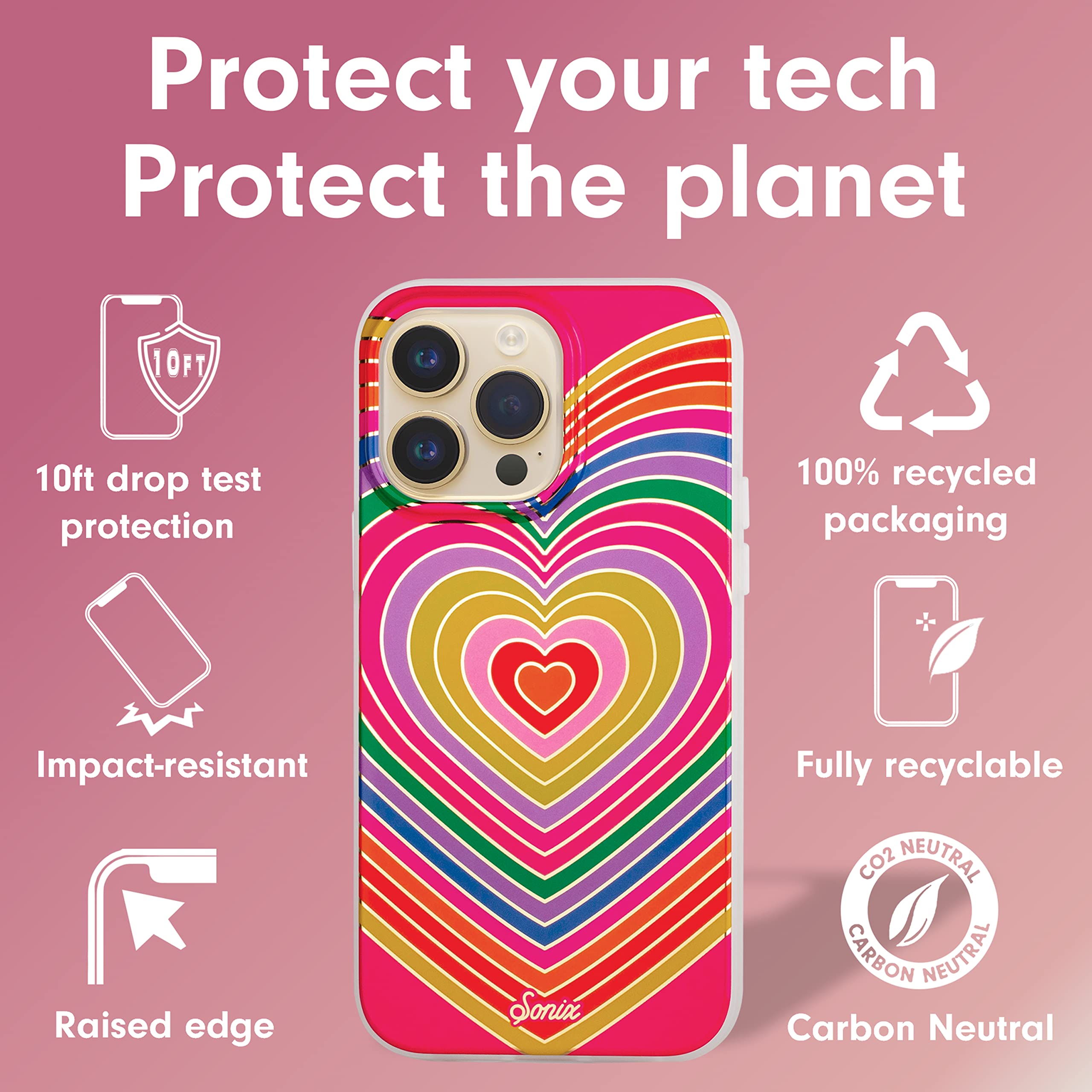 Sonix Case For Iphone 14 Pro | Compatible With Magsafe | 10Ft Drop Tested | Rainbow Hearts