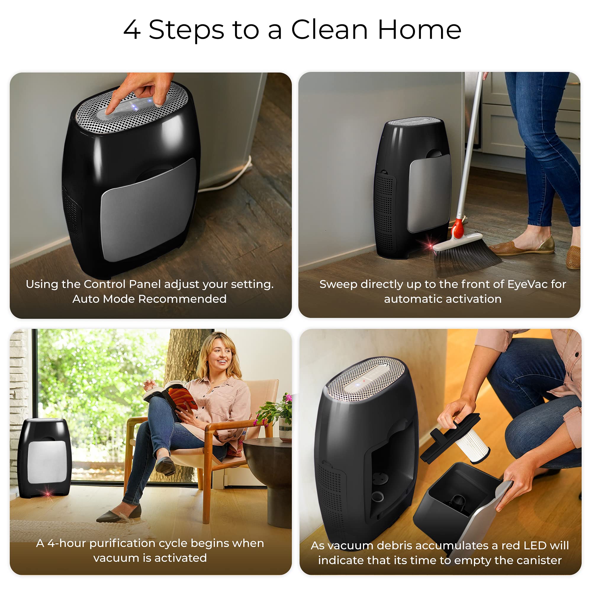 Eyevac Air 2 In 1 Hepa Air Purifier & Touchless Vacuum Automatic Dustpan   Ultra Fast & Powerful   Covers 600 Sq Ft   Corded Can