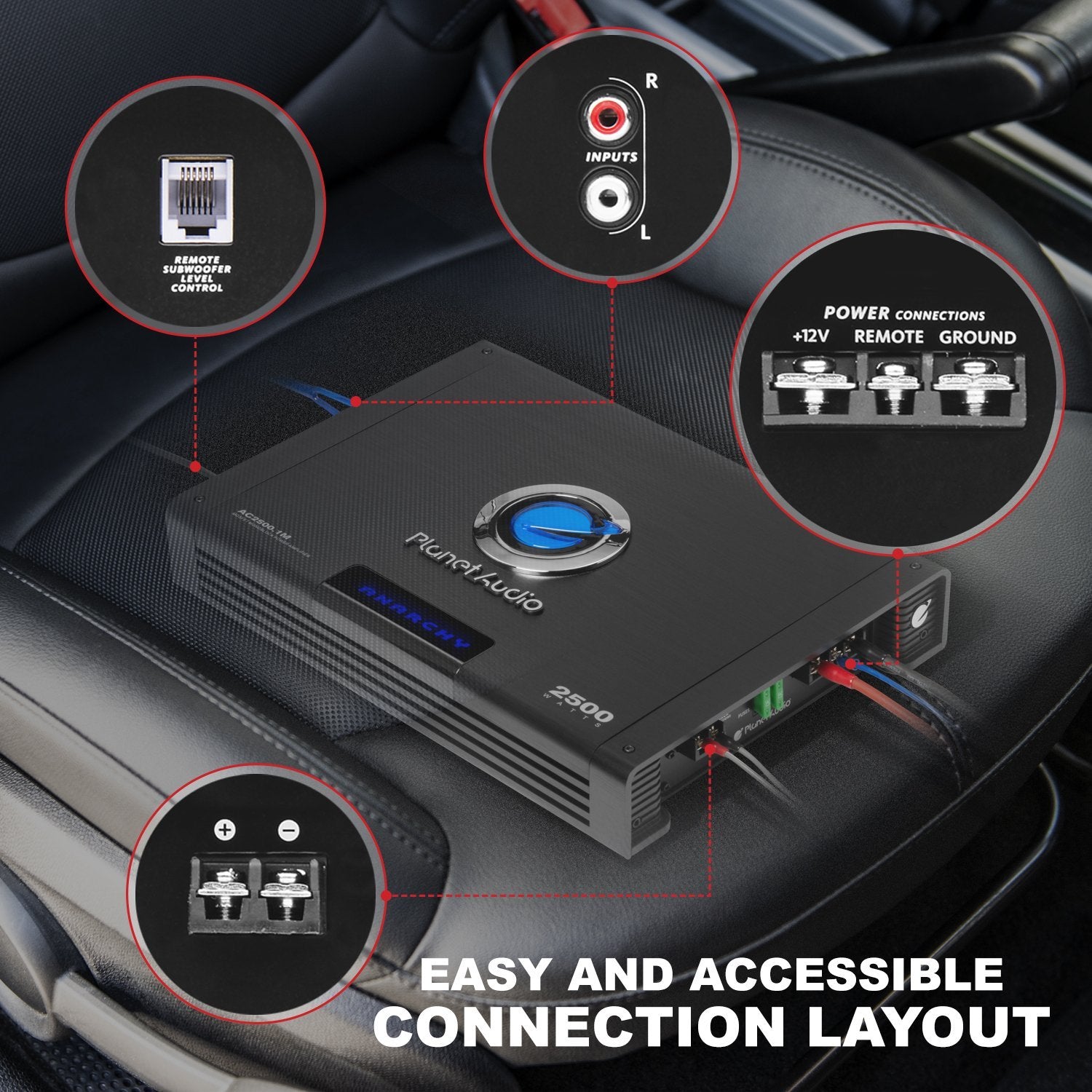 Planet Audio AC2500.1M Monoblock Car Amplifier 2500W, Class A/B, Black, 2/4 Ohm Stable, Remote Subwoofer Control
