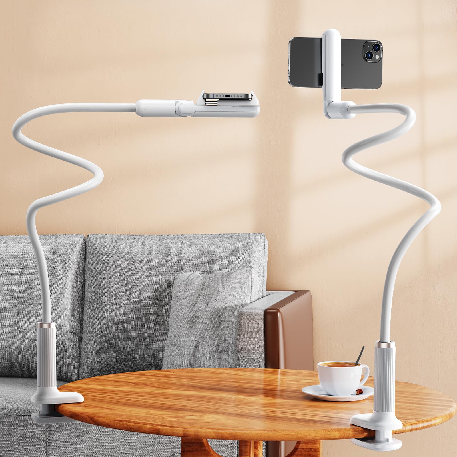 Nediea Phone Holder For Bed, Gooseneck Cell Phone Stand With Clamp Mount, 900Rotation Overhead Lazy Bracket With Flexible Long A