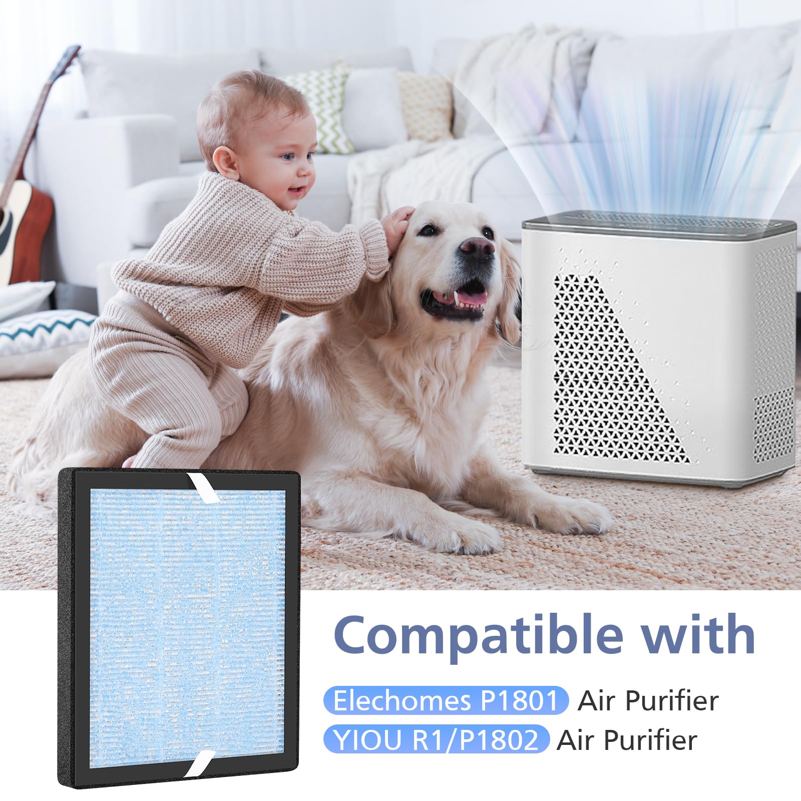 R1 P1801 P1802 Filter Compatible With Yiou R1 Air Puri Fier And Elechomes P1801/P1802, 3 In 1 True Hepa For Yiou R1 Filter