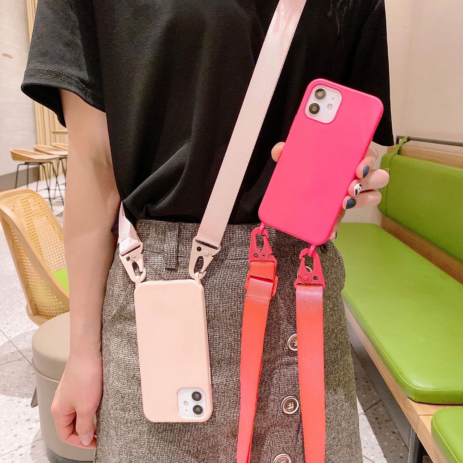 Cquukoi Compatible With Iphone 14 Pro Max,Crossbody Phone Case With Lanyard Cute Soft Silicone Case With Adjustable Shoulder Str