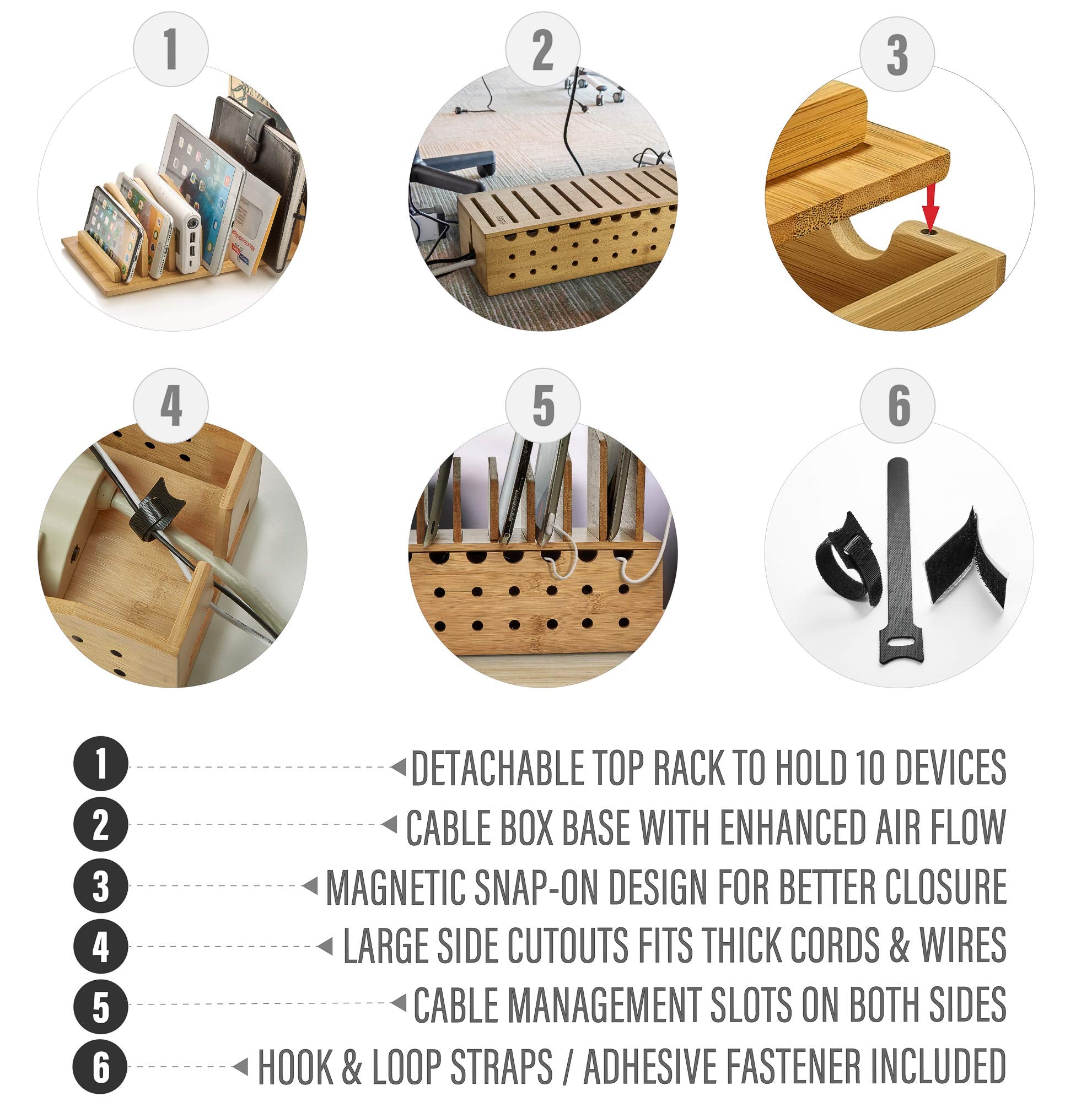 Prosumer'S Choice 10 Device Bamboo Cell Phone Charging Stations Dock | Clutter Organizer/Charging Stand For Multiple Devices | D