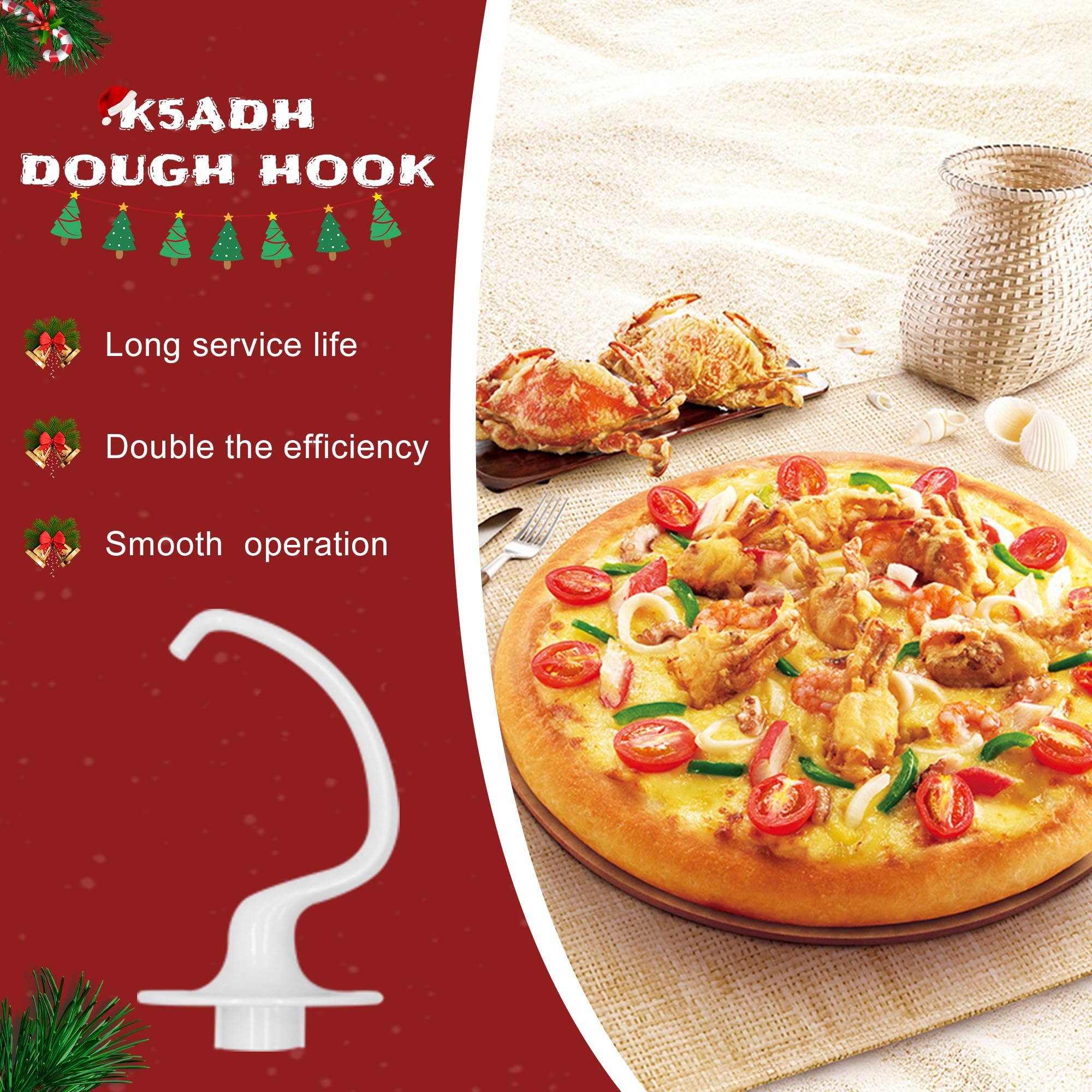 Kithnen Aid Accessories Including K5Adh Coated C Dough Hook&K5Ab Coated Flat Beater&K5Aww Wire Whip 3 Set Compatible For 5 Qt Ti