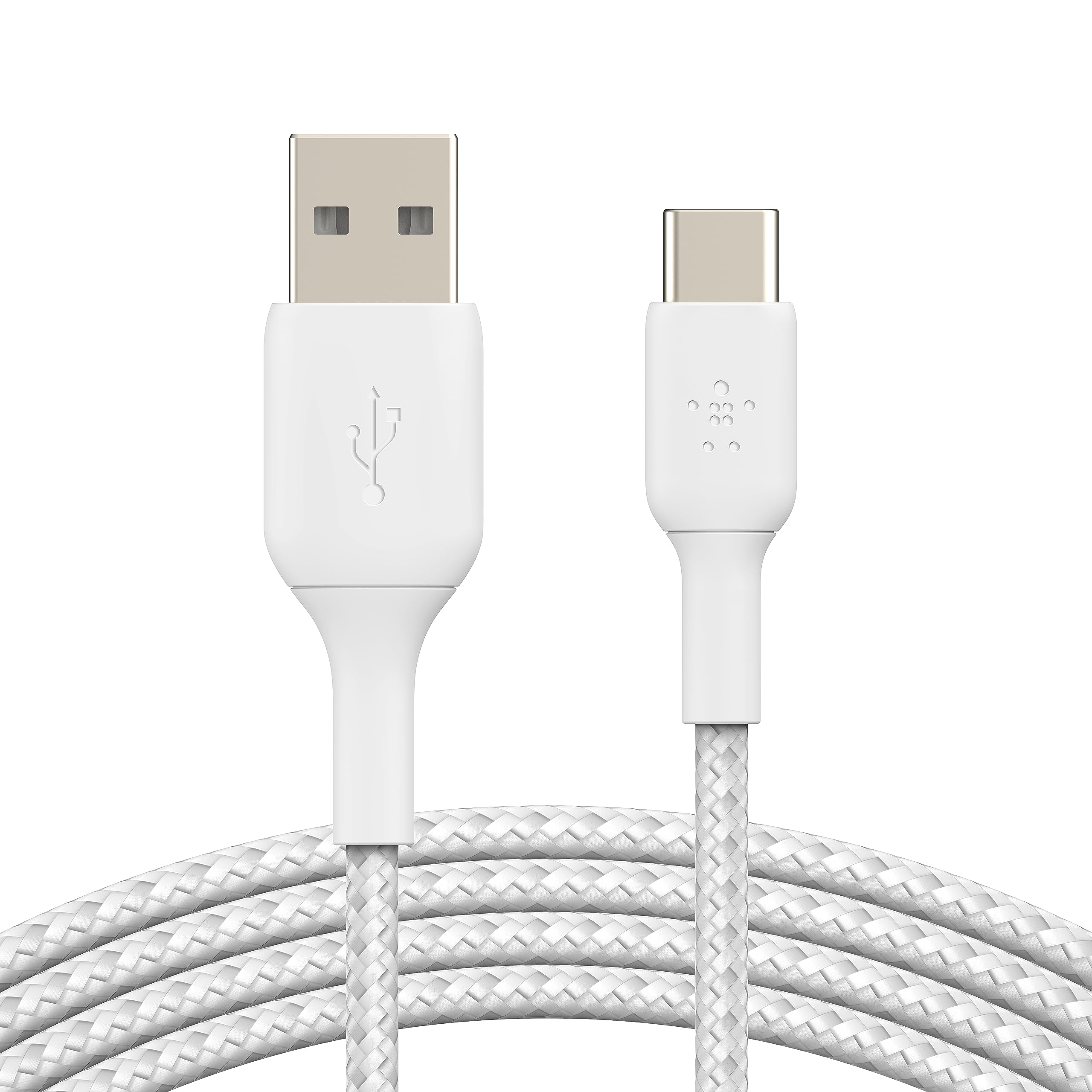 Belkin BoostCharge Braided USB C to USB A Cord (1M/3.3ft) for iPhone 16 Series, Samsung Galaxy S25 Series, Note20, Google Pixel 9 & 8, iPad Pro, Nintendo Switch, Carplay, & More   White