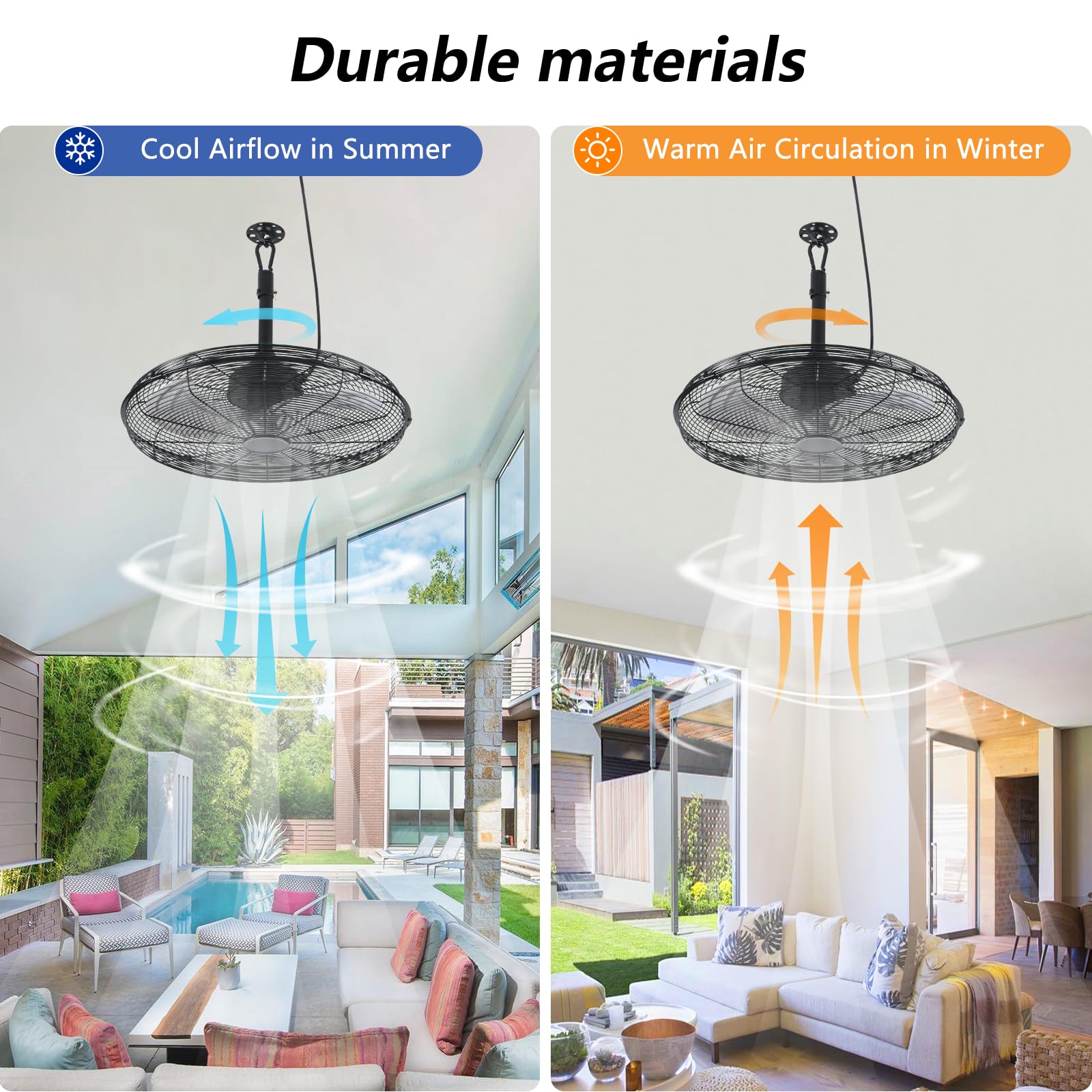 Ahawill Outdoor Ceiling Fan, 20'' Gazebo Fan With Remote,6 Speed, Noiseless, Reversible,Plug In Ceiling Fan With Hook For Pergol