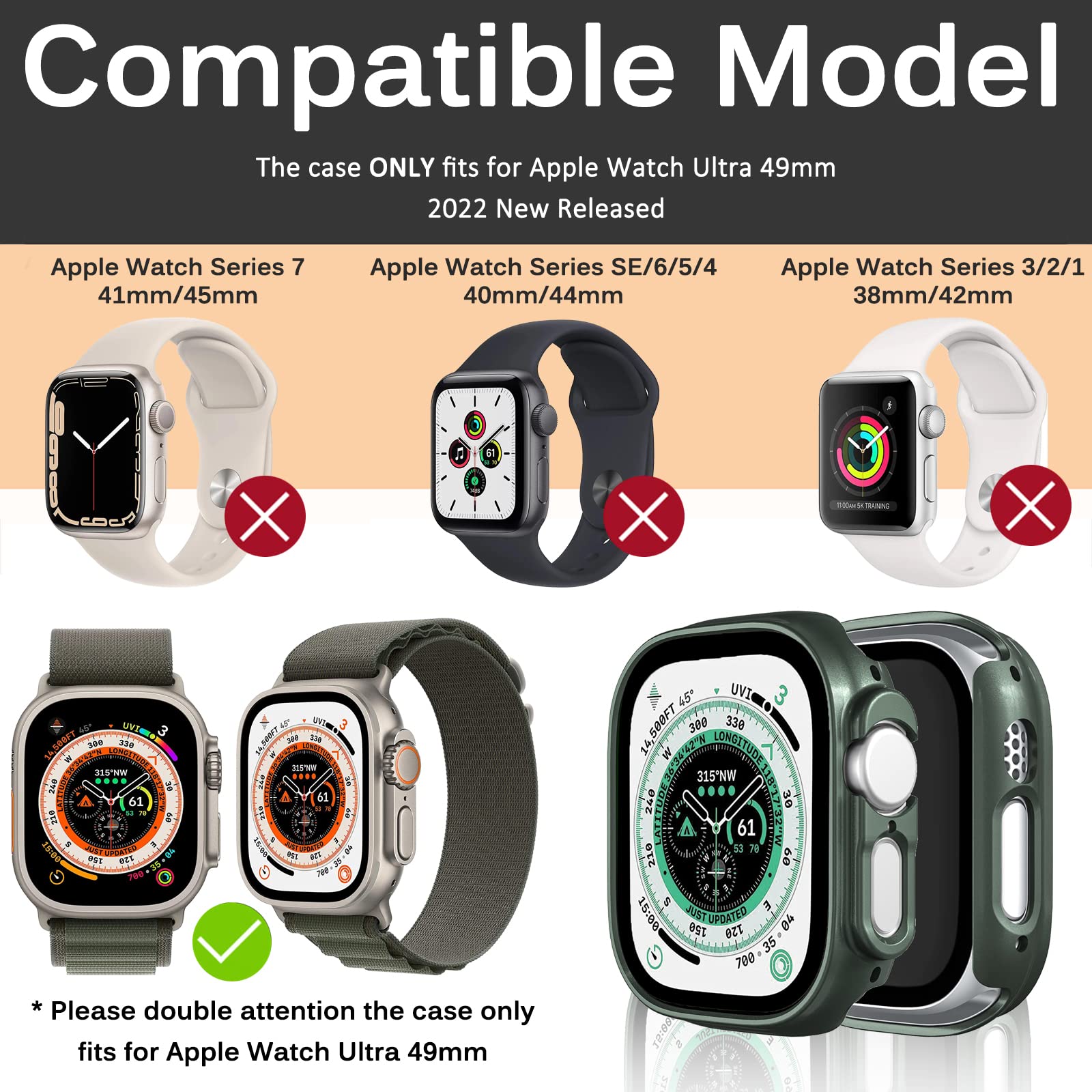 Miimall Compatible Apple Watch 49Mm Ultra Case, Premium Hard Pc Frame[Without Built In Screen Protector], Super Slim Lightweight