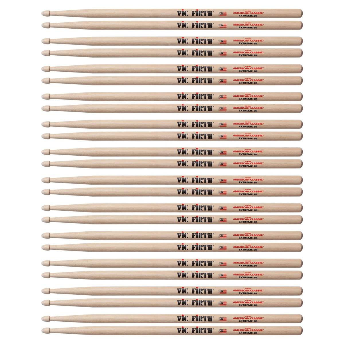 Vic Firth X5B Extreme 5B Wood Tip Drum Sticks (12 Pair Bundle)