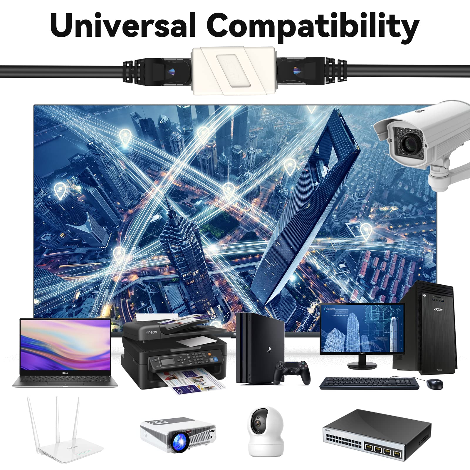 Rj45 Coupler, 10 Pack Ethernet Adapters Female To Female, Ethernet Cable Extender Adapter, 8 Pin Modular Straight Through, Network Connectors For Cat8/Cat7/Cat6/Cat6A/Cat5E/Cat5 Ethernet Cable(White)