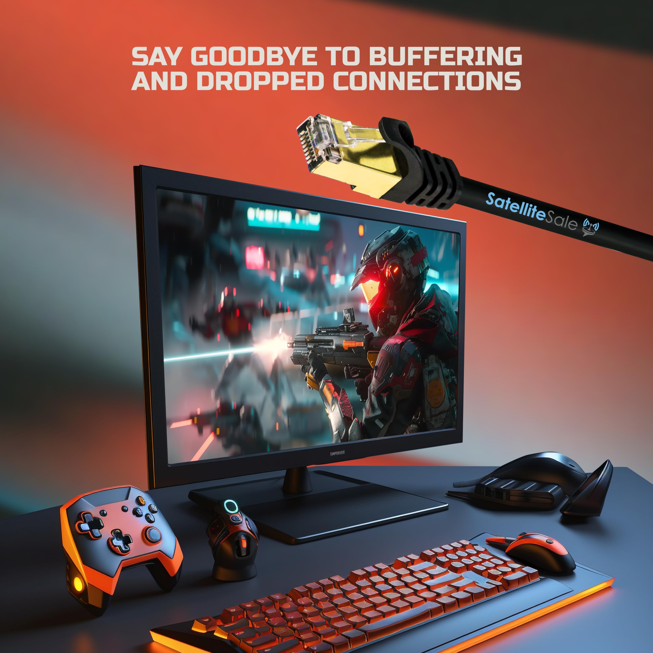 Satellitesale Rj45 Cat 7 Network Ethernet Sstp Internet Cable 600 Mhz 10 Gbps Universal Wire Black Cord 3 Feet