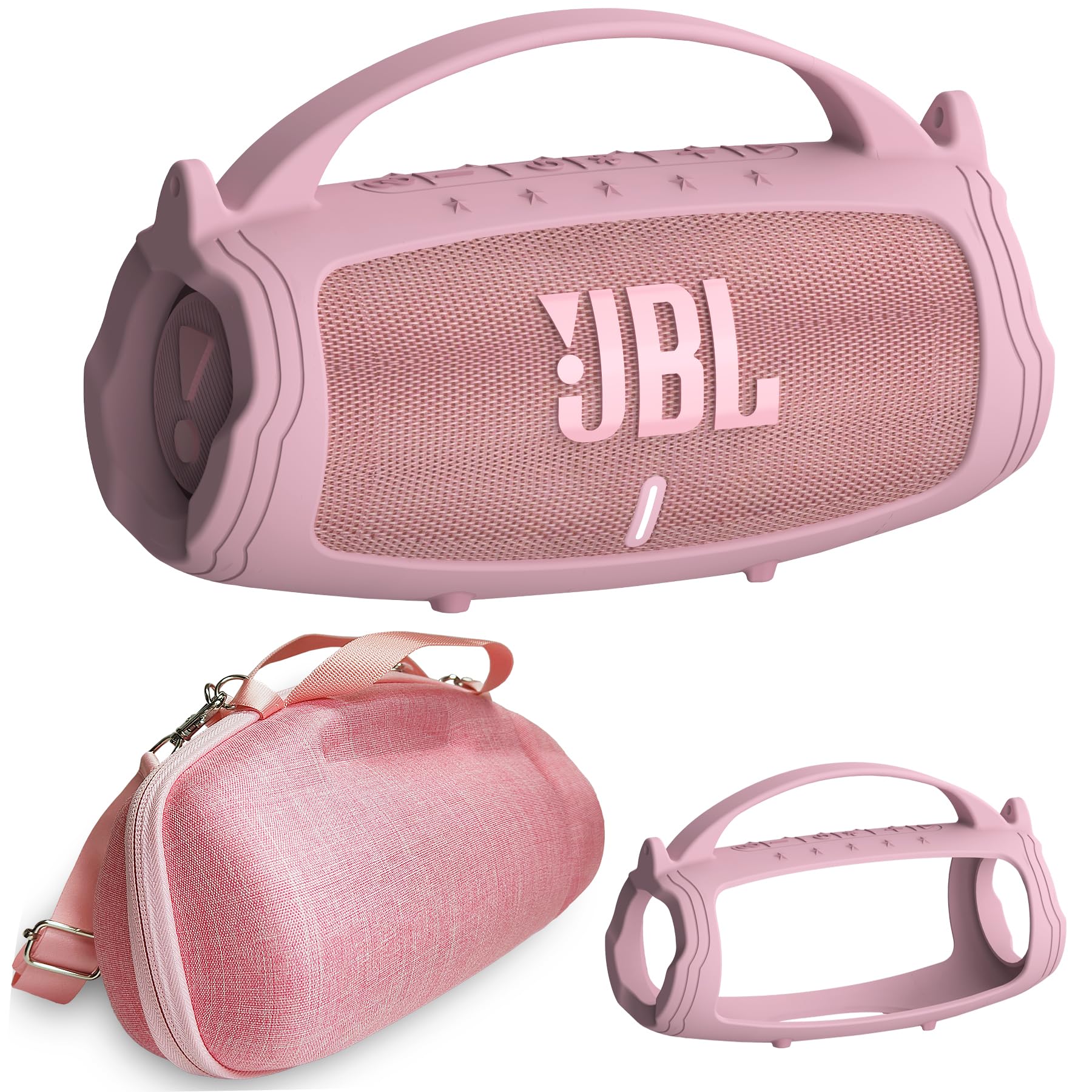 Silicone Cover And Hard Travel Case For Jbl Charge 4 / Charge 5 Portable Bluetooth Speaker Accessories (Pink Case, Not For Wi Fi Version)
