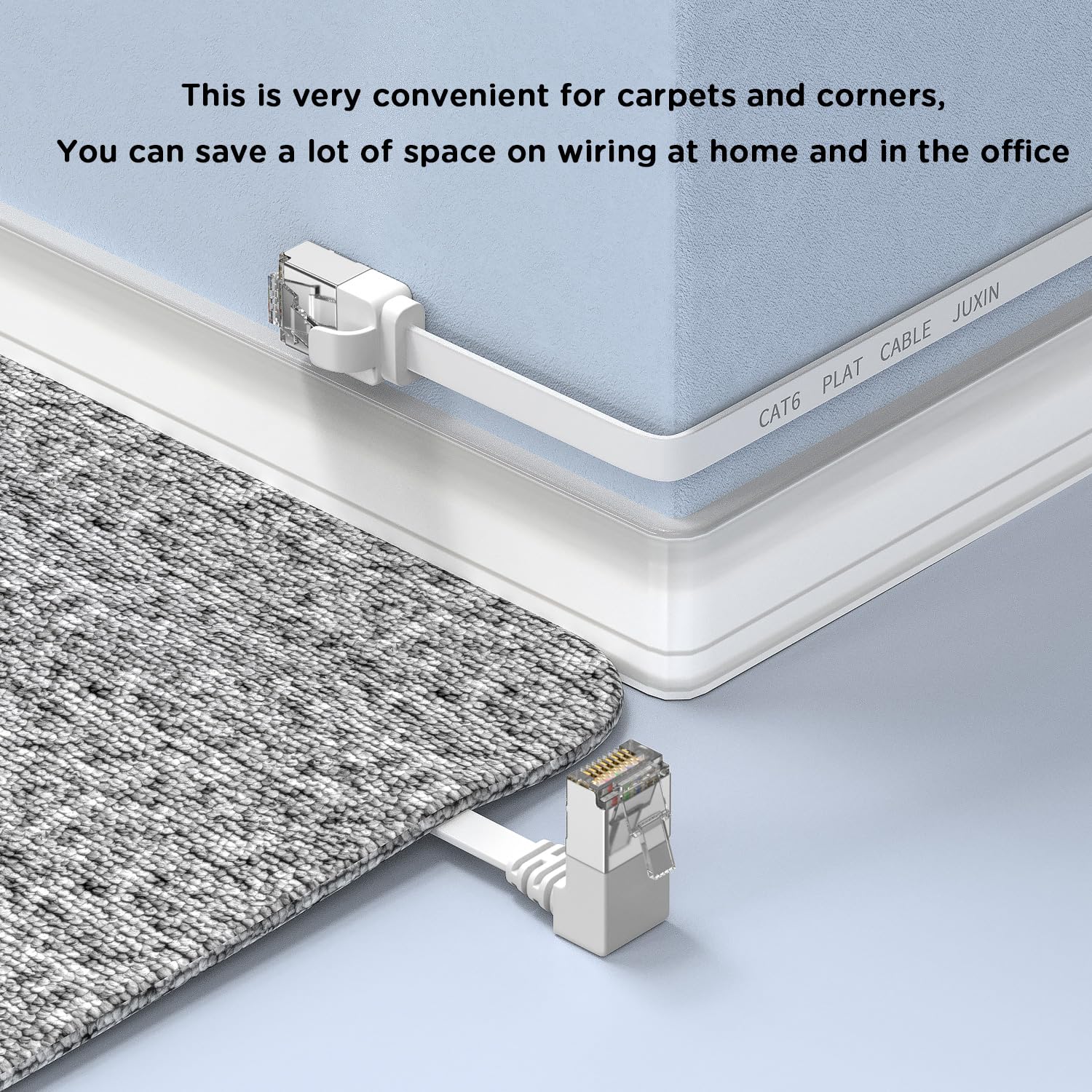 Juxinice 2 Packs Right Angle Cat 6 Ethernet Cable Flat 1.5Ft Short, 90 Degree Up Angle Patch Cable 10Gbps High Speed Internet And Network Cables White, Rj45 Connector,For Routers, Modem, Ps4/5, Xbox