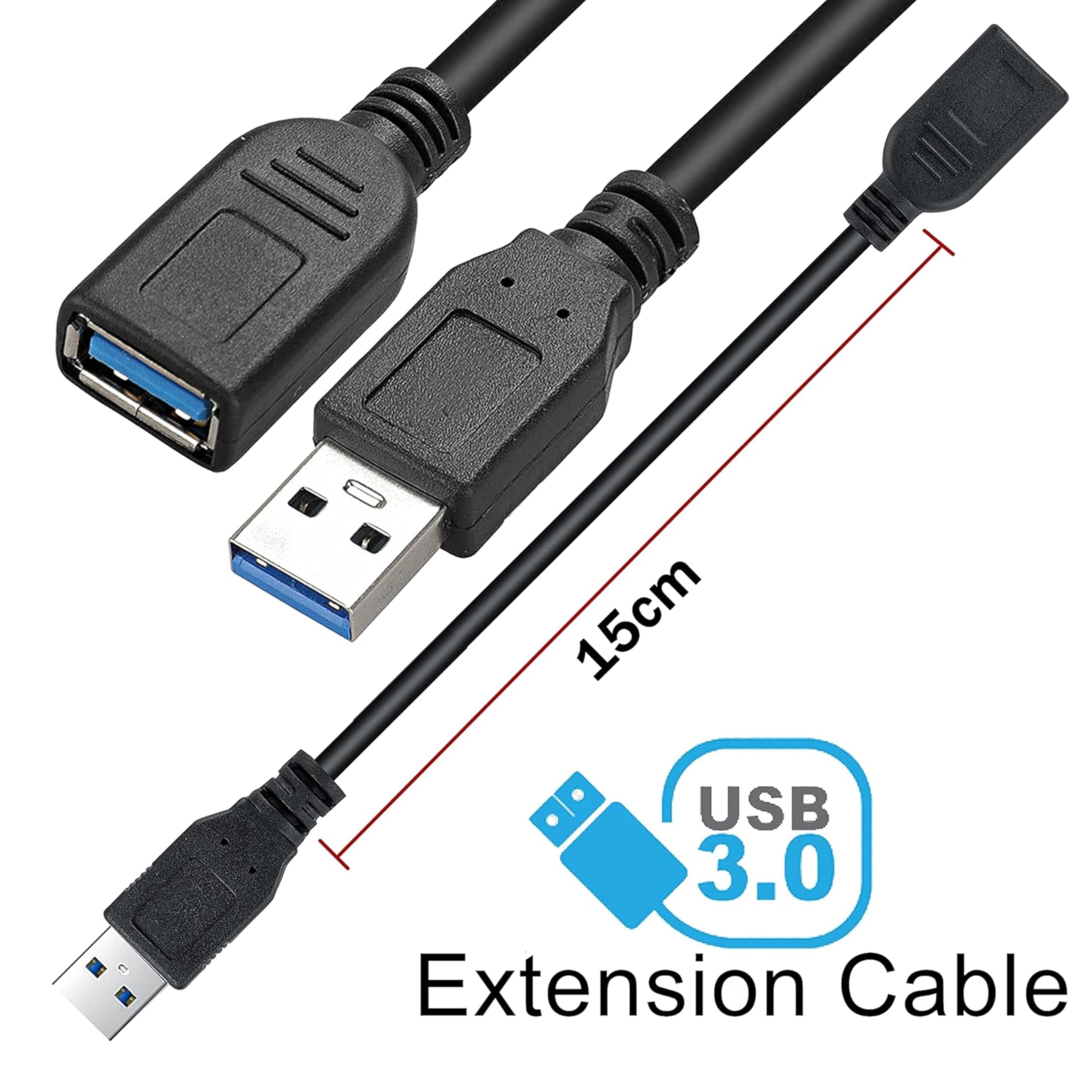 Saitech It 2 Pack 15Cm Short Usb 3.0 Male A To Female A Extension Cable 5Gbps For Laptop/Pc/Mac/Printers  Black
