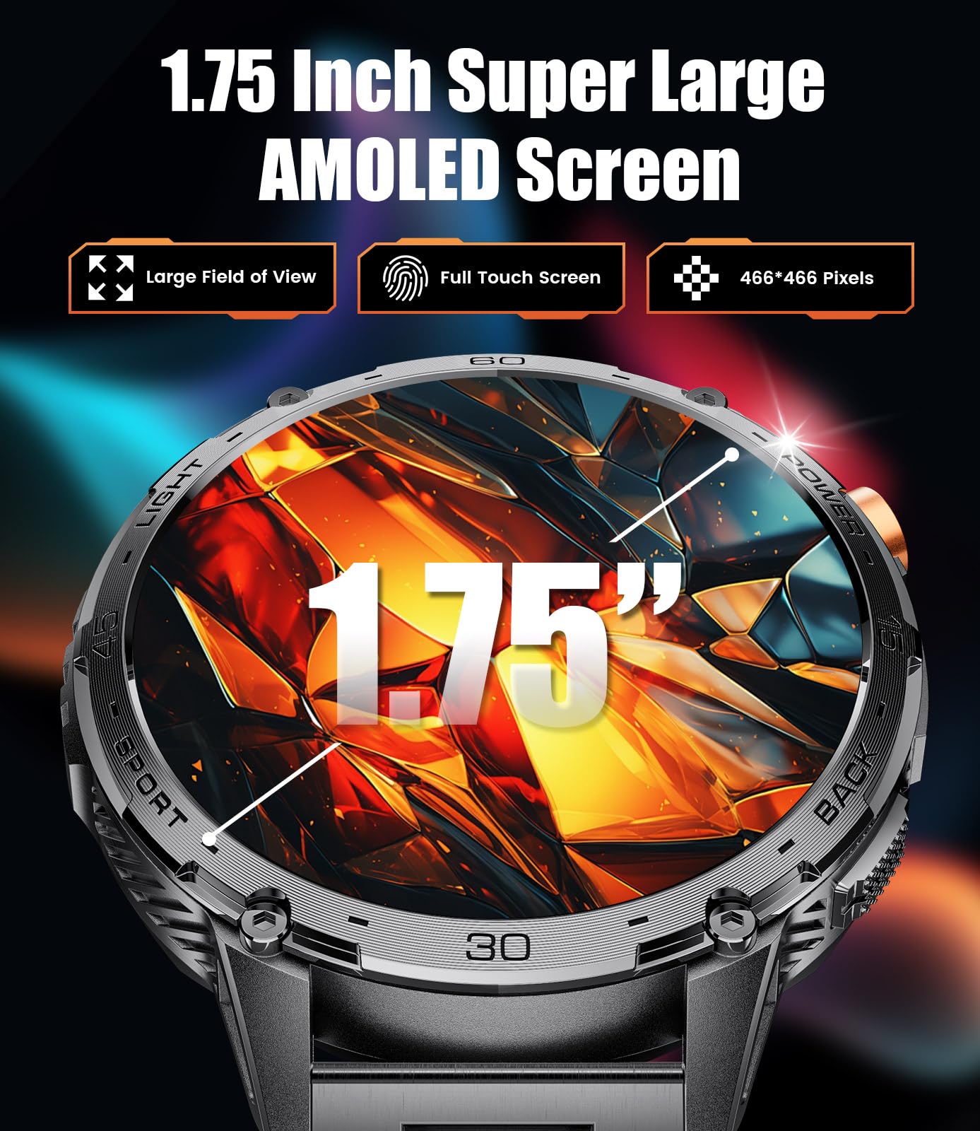 Lige Smart Watches For Men(Led Flashlight), 1.75'' Amoled Large Smartwatch, 730Mah/5Atm Waterproof/Pedometer/100+ Sports Fitness