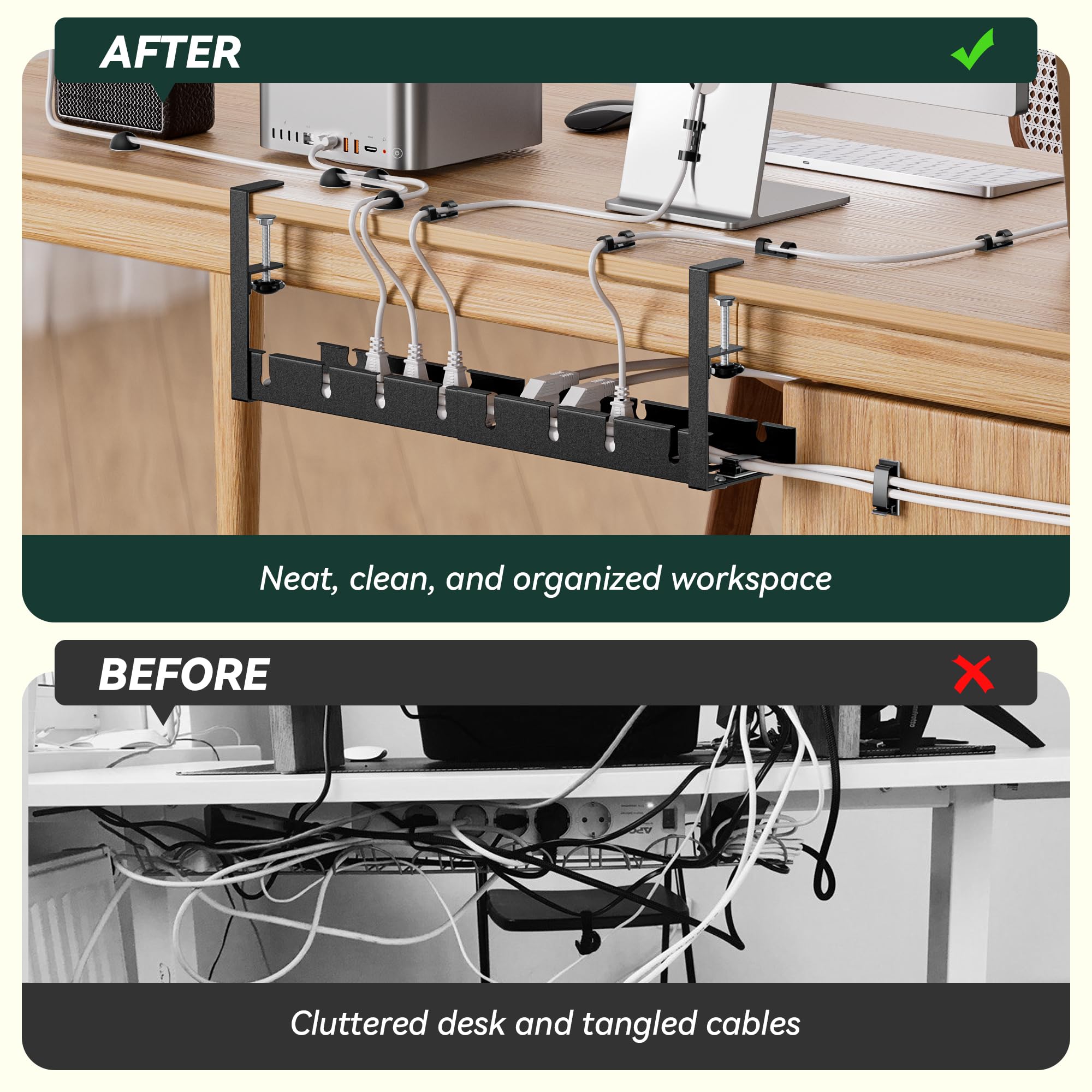 Proswift Under Desk Cable Management Tray, Extendable 11.2'' To 21.6'' Cable Management Under Desk Tray, No Drill Cable Tray Und