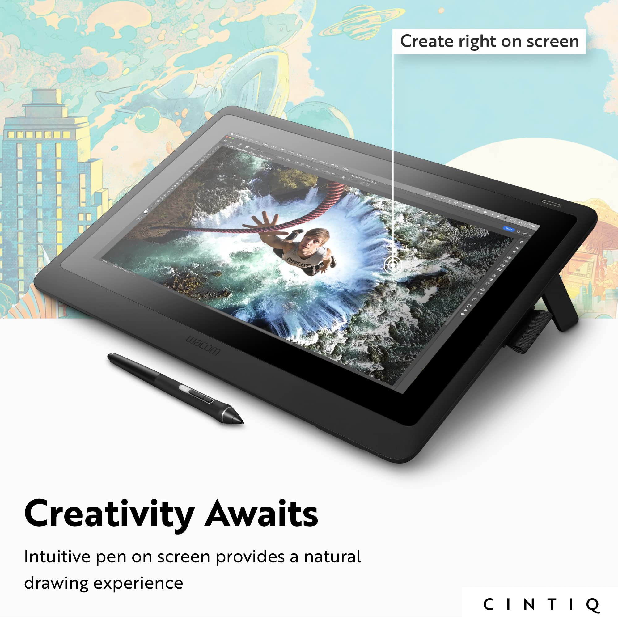 Wacom Cintiq 16 Drawing Tablet With Screen, 15.4 Full Hd Lcd Display Graphic Arts Tablet Includes Pro Pen 2 W/ Tilt Response, Gr