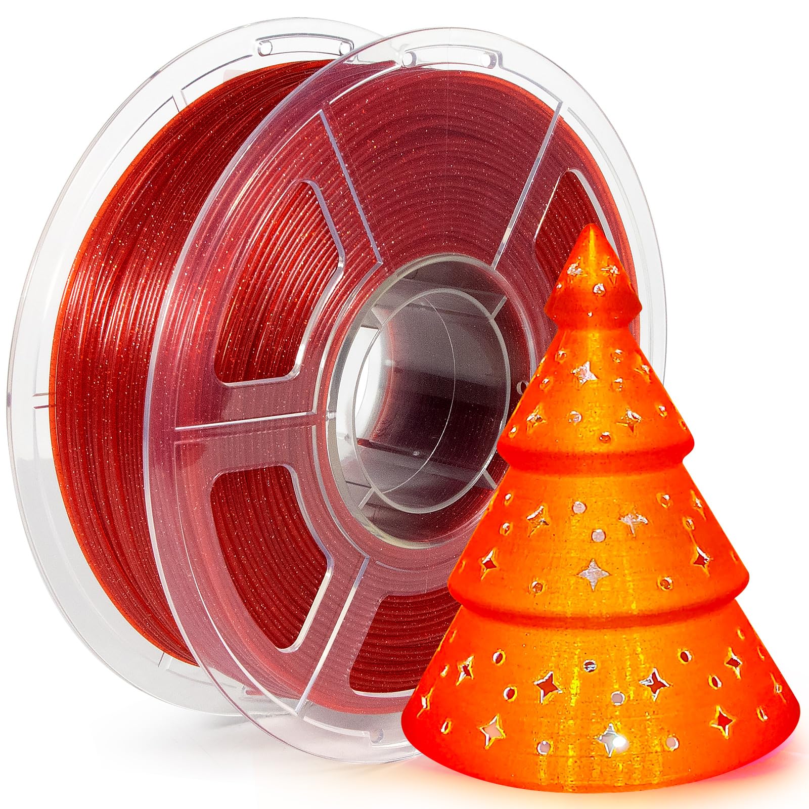 Isanmate 3D Printer Filament, Transparent Glitter Red Pla Filament 1.75 Mm, 3D Printing Filament 1Kg/2.2Lb