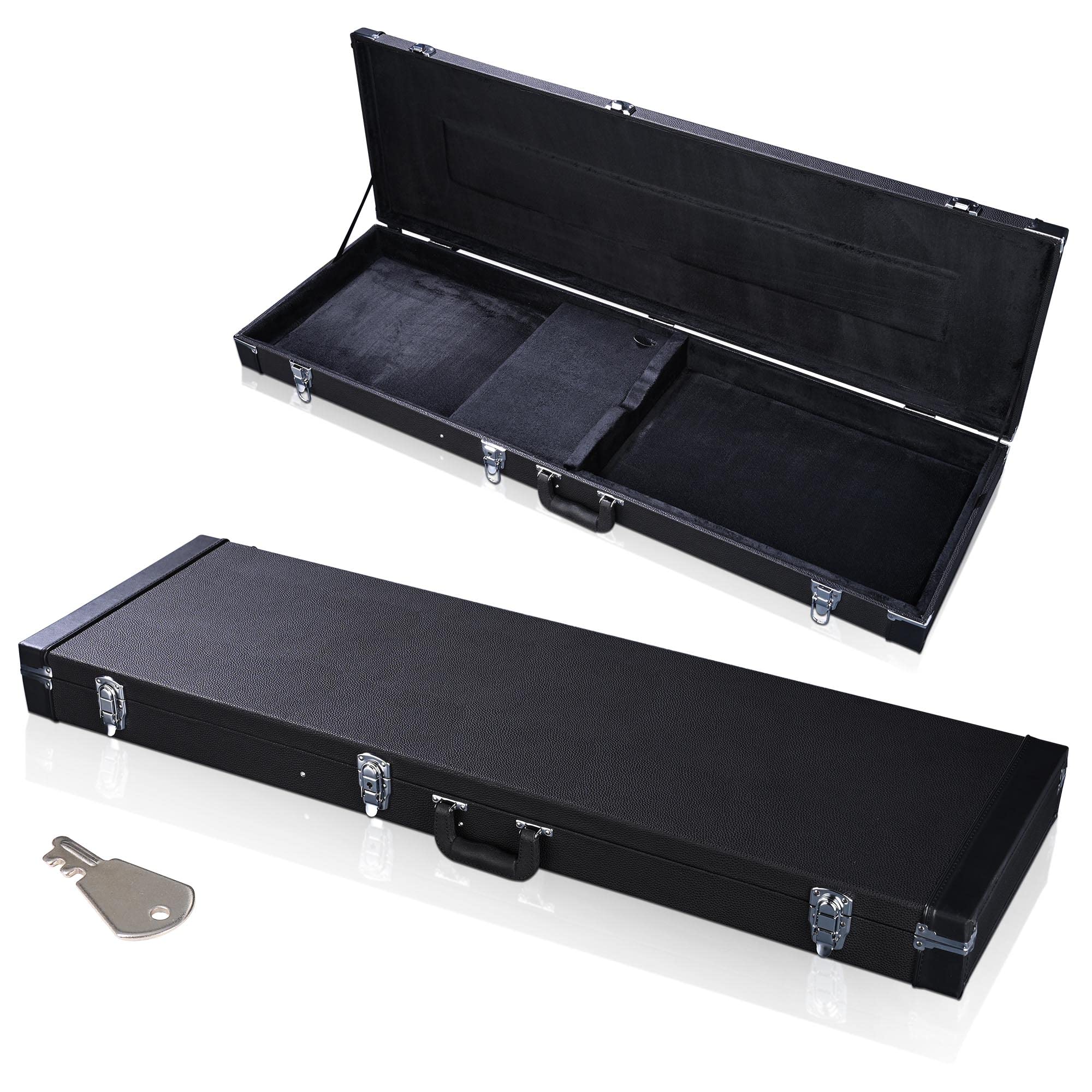 AW Bass Guitar Case Hard Electric Guitar Wooden Hard Shell Carrying Case Lockable with Key Black Square 48 x 15.4 x 3.5 inches