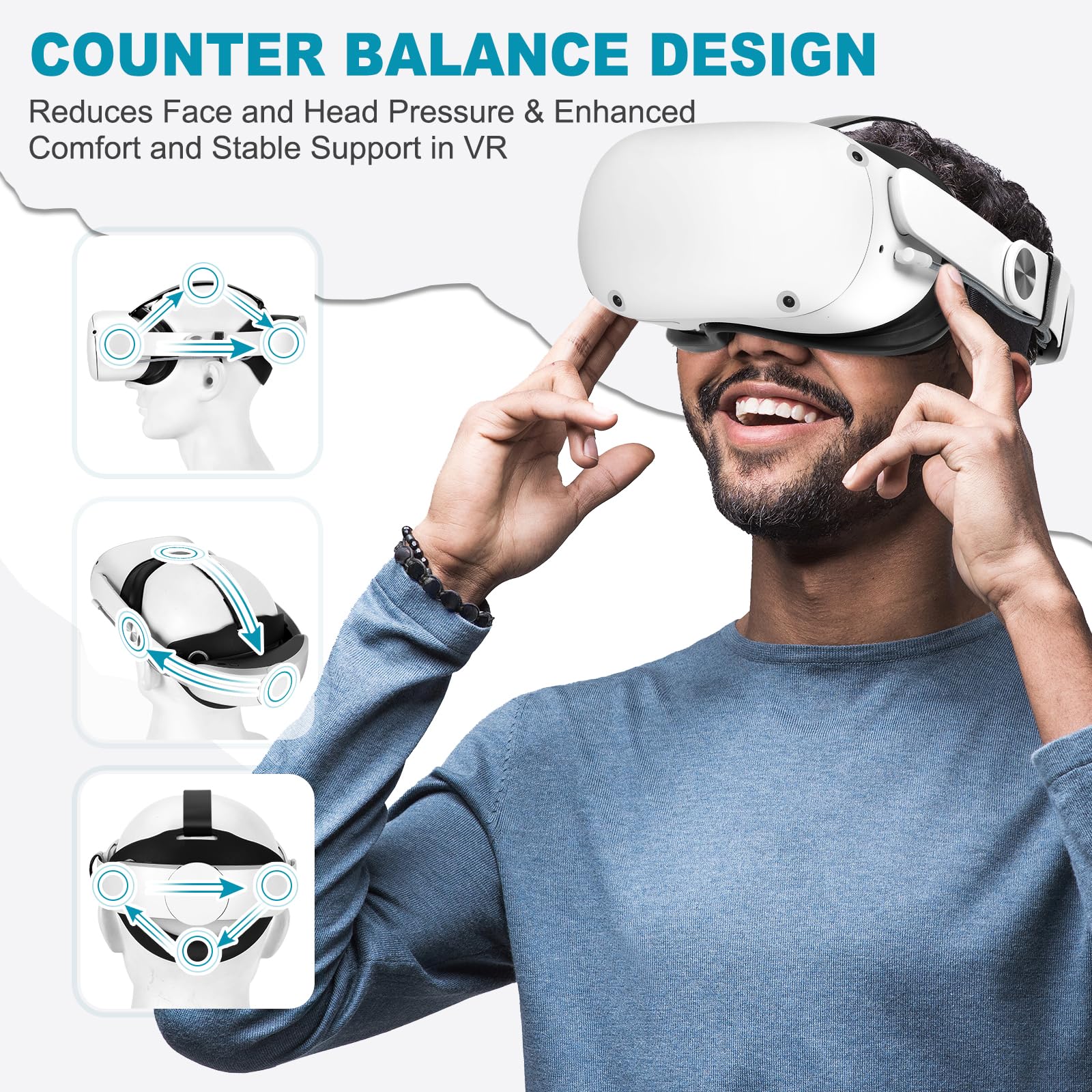 Hurra Head Strap With Battery For Oculus Quest 2, 10000Mah Fast Charging Battery Pack Extend 8H Playtime, Counter Balance Adjust