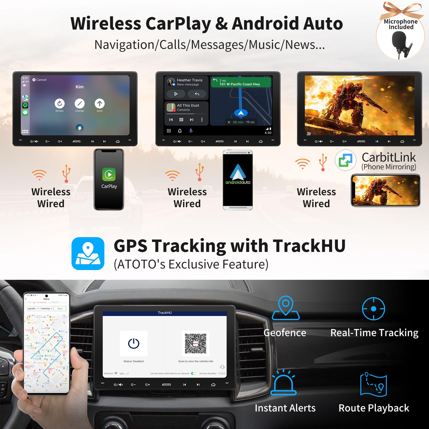 Atoto S8 Ms 9'' Qled 1280 * 720 Android In Dash Navigation, Double Din Car Stereo, Wireless Android Auto & Wireless Carplay, Gps