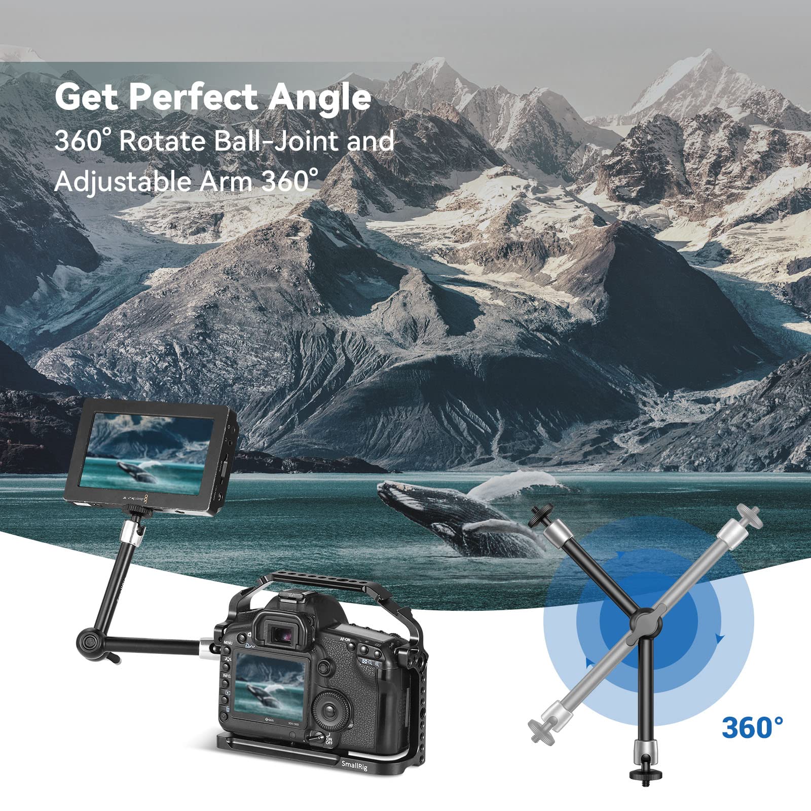 Smallrig 9.8 Inch Adjustable Articulating Magic Arm With Both 1/4 Thread Screw For Lcd Monitor/Led Lights - 2066B