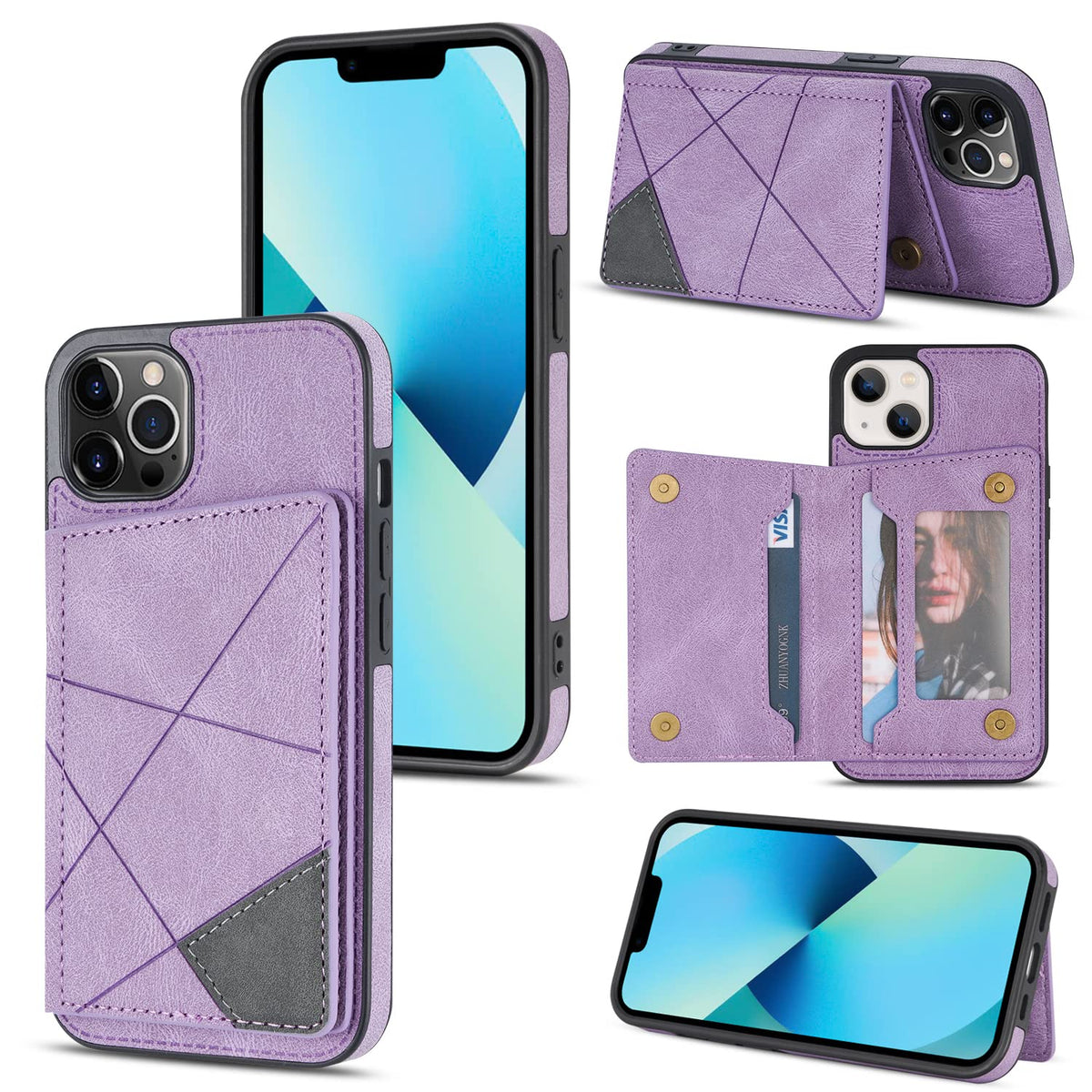 Ueebai Flip Case For Iphone 13 Pro Max 6.7 Inch, Slim Pu Leather Wallet Case With Card Holders Kickstand Double Magnetic Clasp D