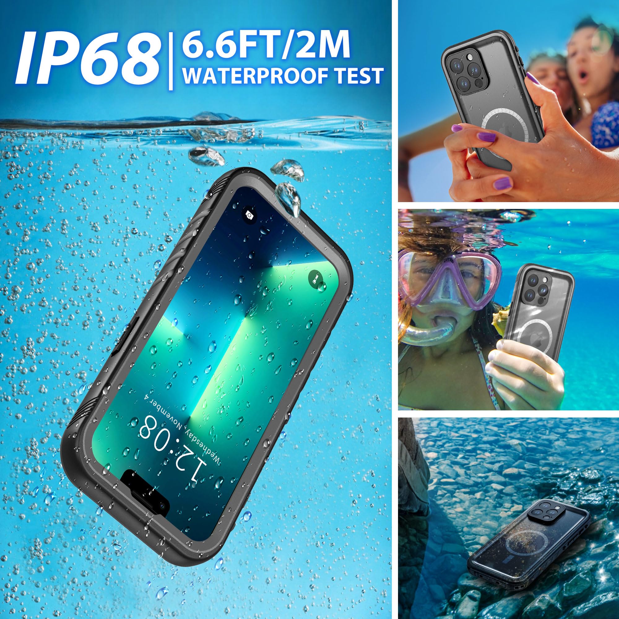 Sportlink For Iphone 13 Pro Max Case Waterproof   Buit In Screen Protector [Compatible With Magsafe][Ip68 Underwater][6.6Ft Mili