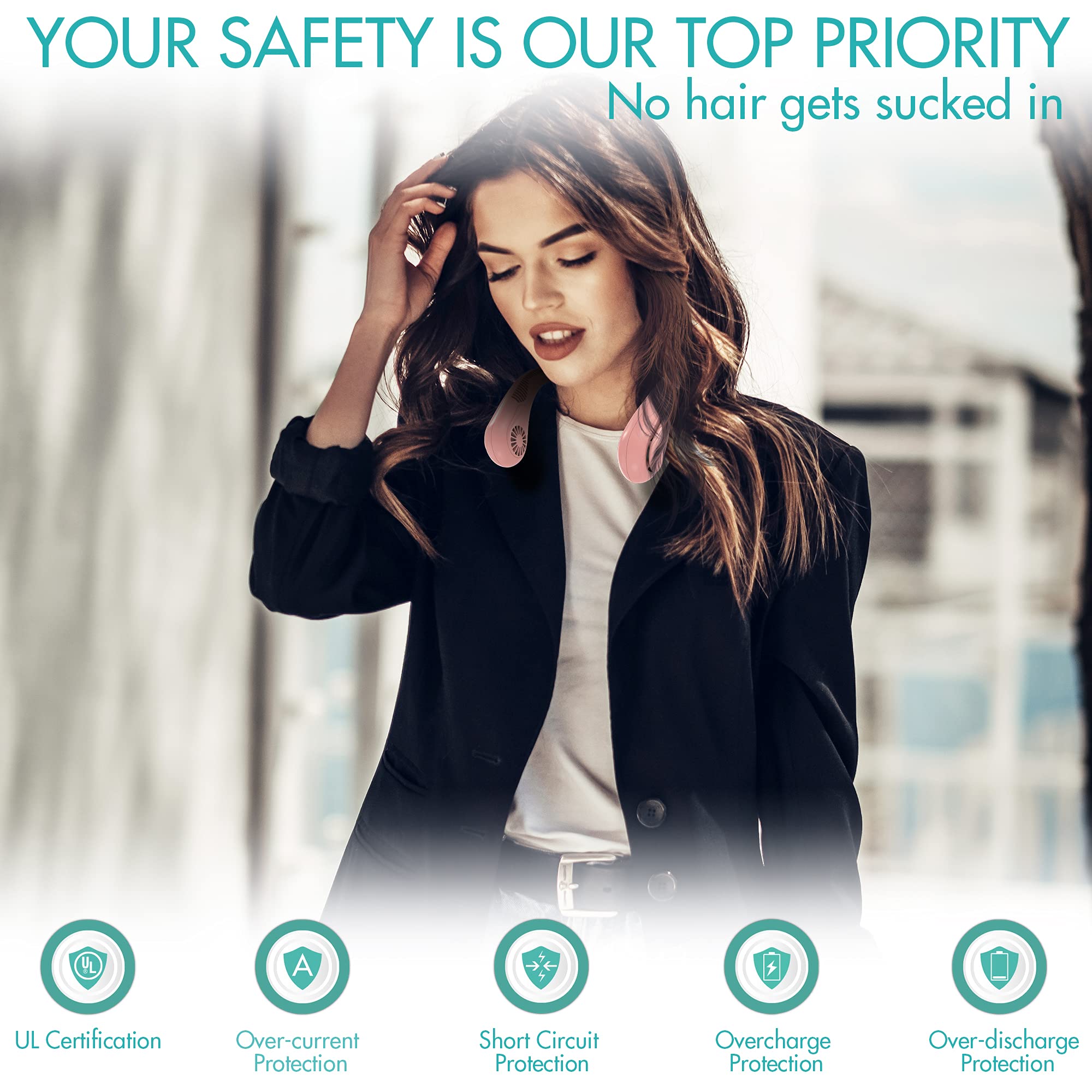 Comlife Bladeless Neck Fan, 5000Mah Rechargeable Battery Powered, Angle Adjustable, Hand Free Portable Neck Fan For Both Outdoor