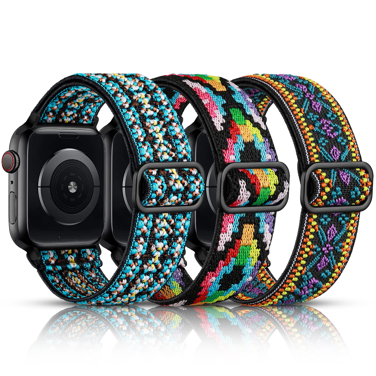 Daqin 3 Pack Nylon Boho Solo Loop Bands Compatible With Apple Watch Band 38Mm 40Mm 41Mm 42Mm 44Mm 45Mm 46Mm Women Men, Adjustabl