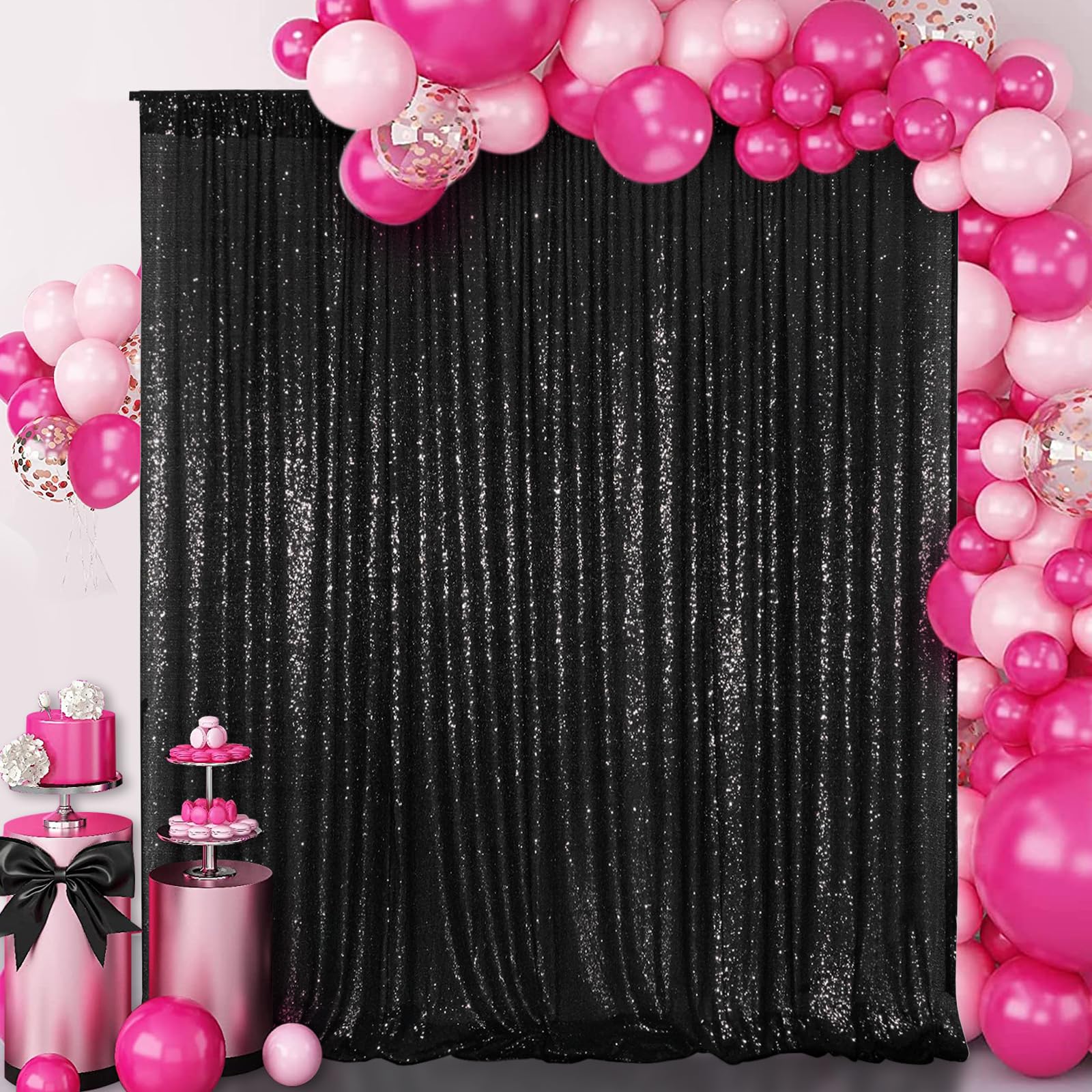 Juya Delight Sequin Backdrop Curtains Black Glitter Photo Booth Backdrop For Party Wedding Decoration,Black