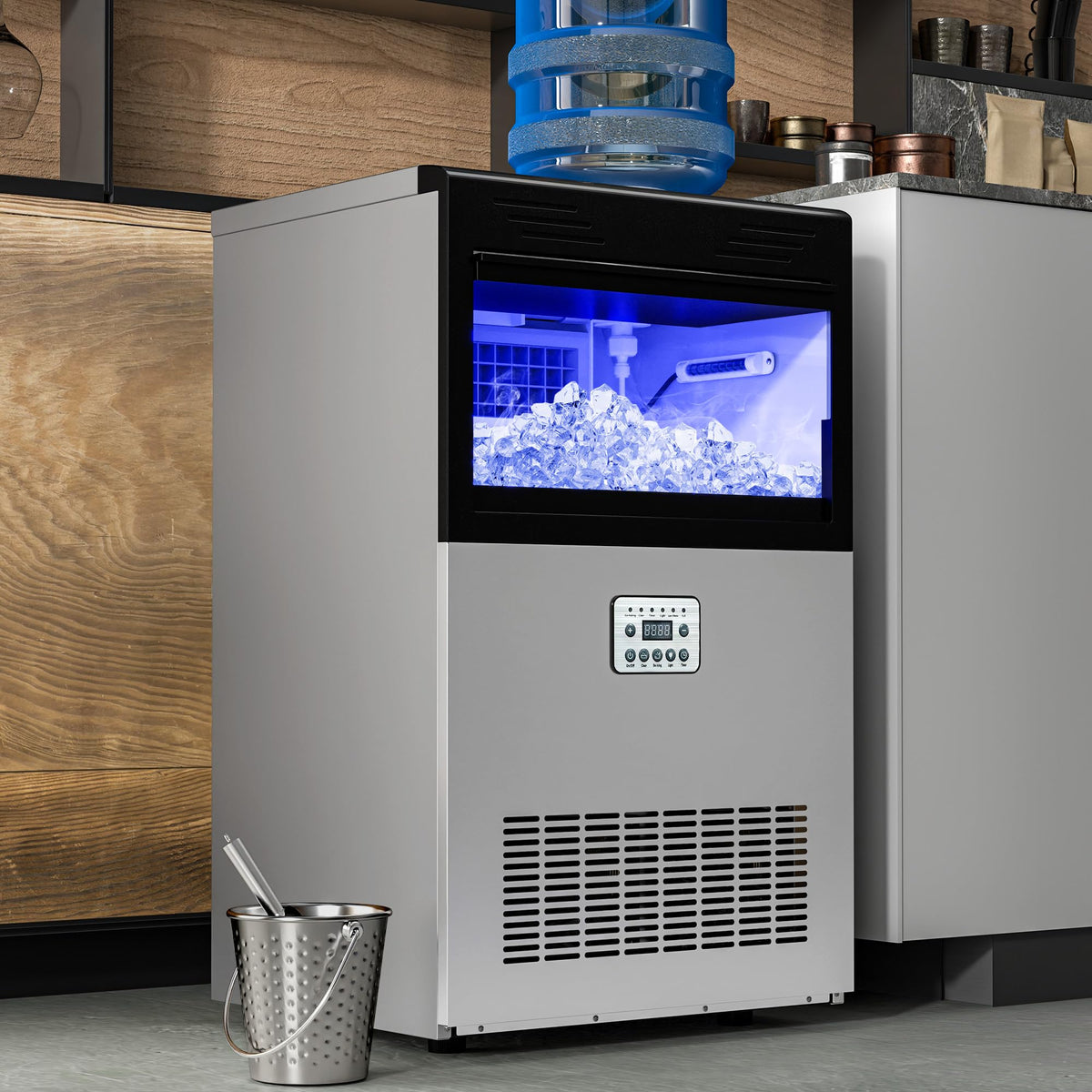 Yitahome Top Loading Commercial Ice Maker Machine 120Lbs With 33Lbs Storage Bin, 2 Way Water Inlet, Stainless Steel Ice Maker Un