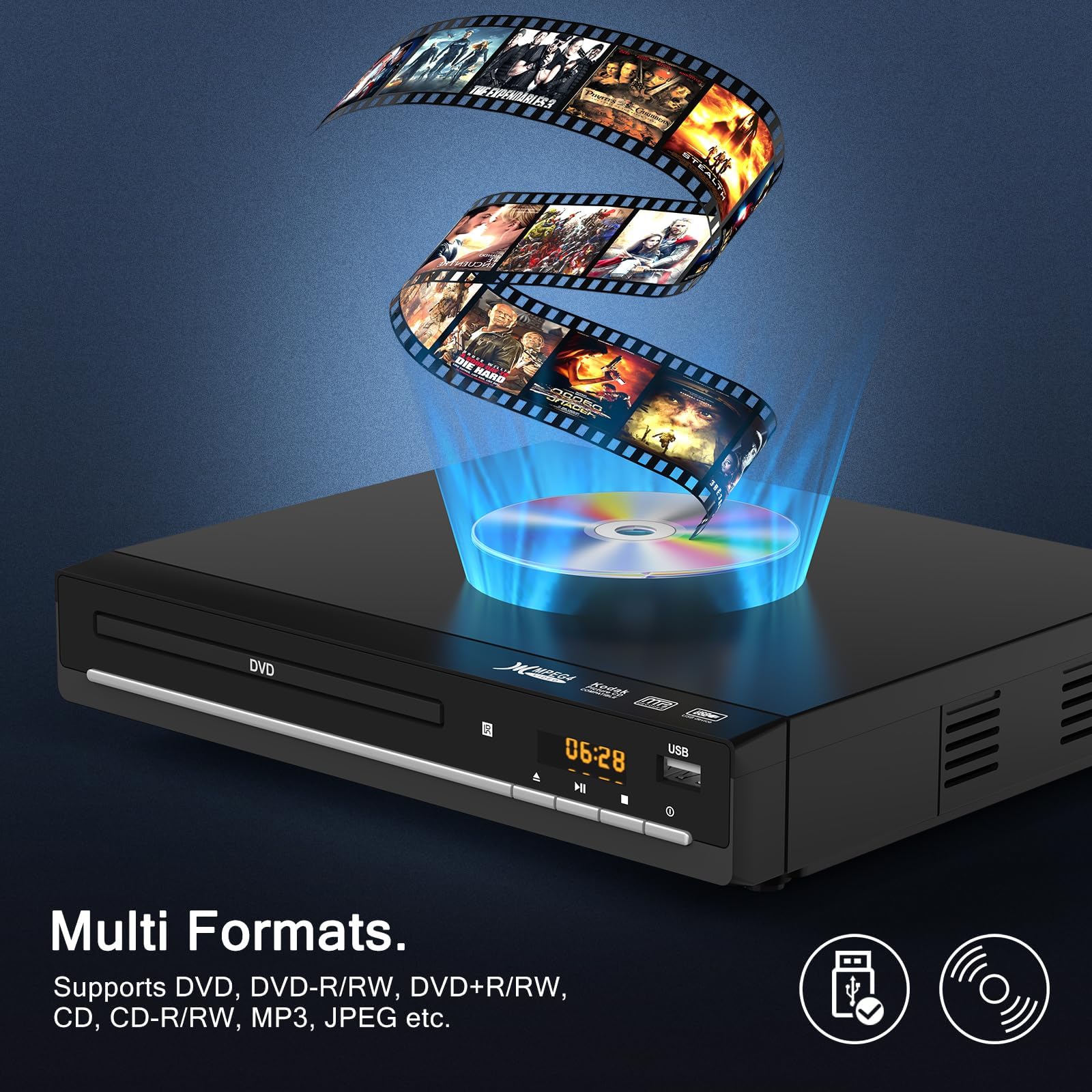 Dvd Players For Tv With Hdmi,Plays All Regions And Formats,Cd Player For Home,Support 1080P Video/Cd/Dvd/Vcd/Jpeg/Usb, Remote, H