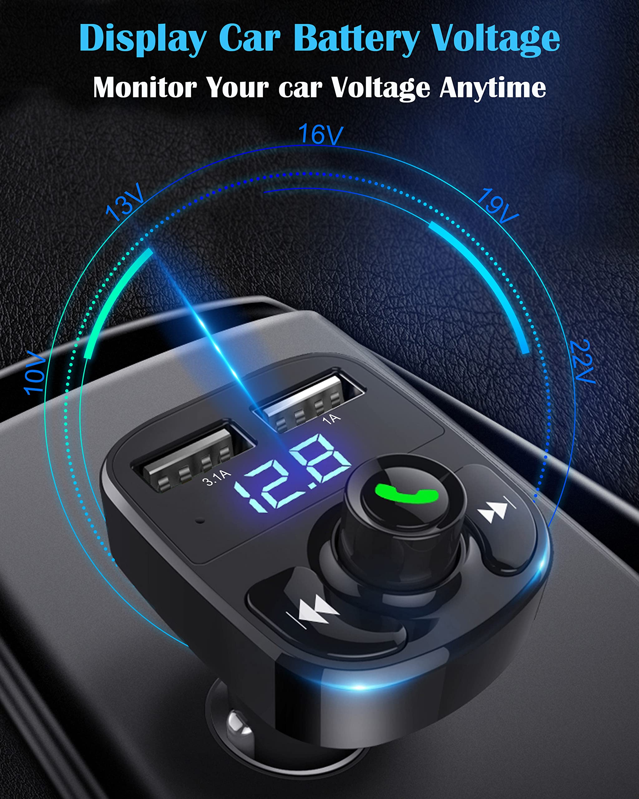 Handsfree Call Car Charger,Wireless Bluetooth Fm Transmitter Radio Receiver,Mp3 Audio Music Stereo Adapter,Dual Usb Port Charger