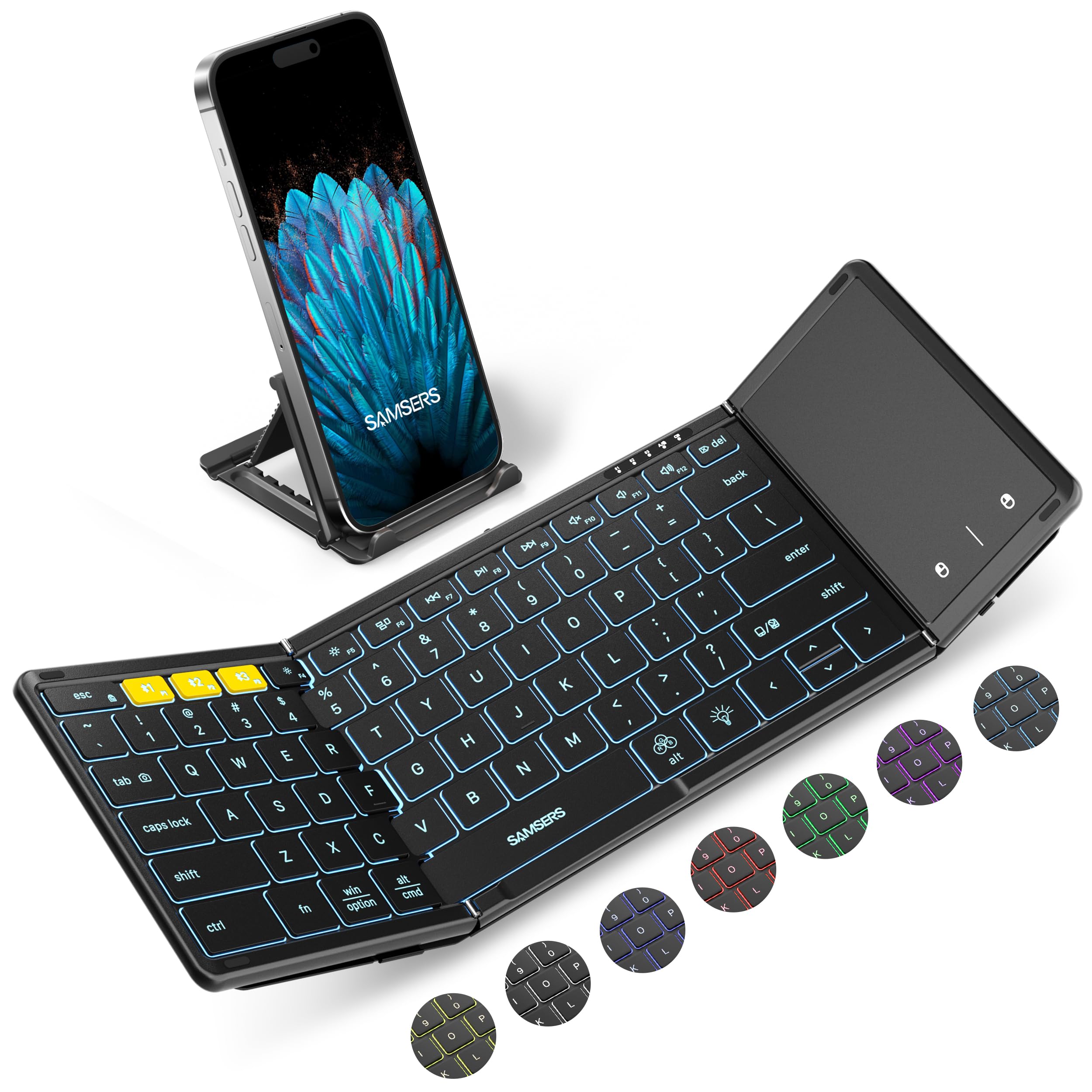 Samsers Foldable Bluetooth Keyboard With Touchpad, Full Size Wireless Folding Keyboard With Backlight, Portable Travel Keyboard 