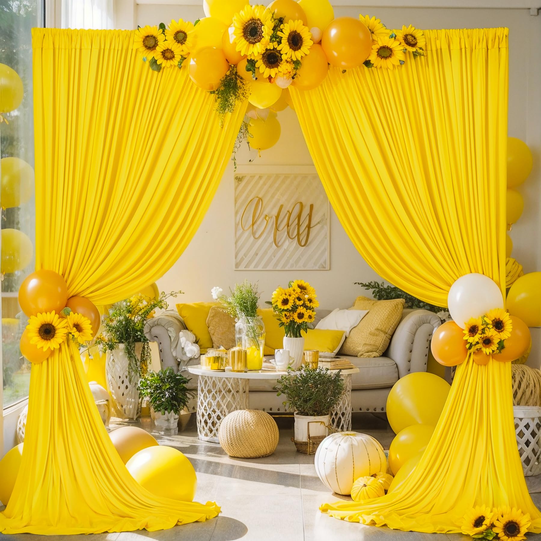 10Ft X 7Ft Yellow Backdrop Curtain For Parties Yellow Wrinkle Free Backdrop Drapes Panels For Birthday Party Baby Shower Wedding