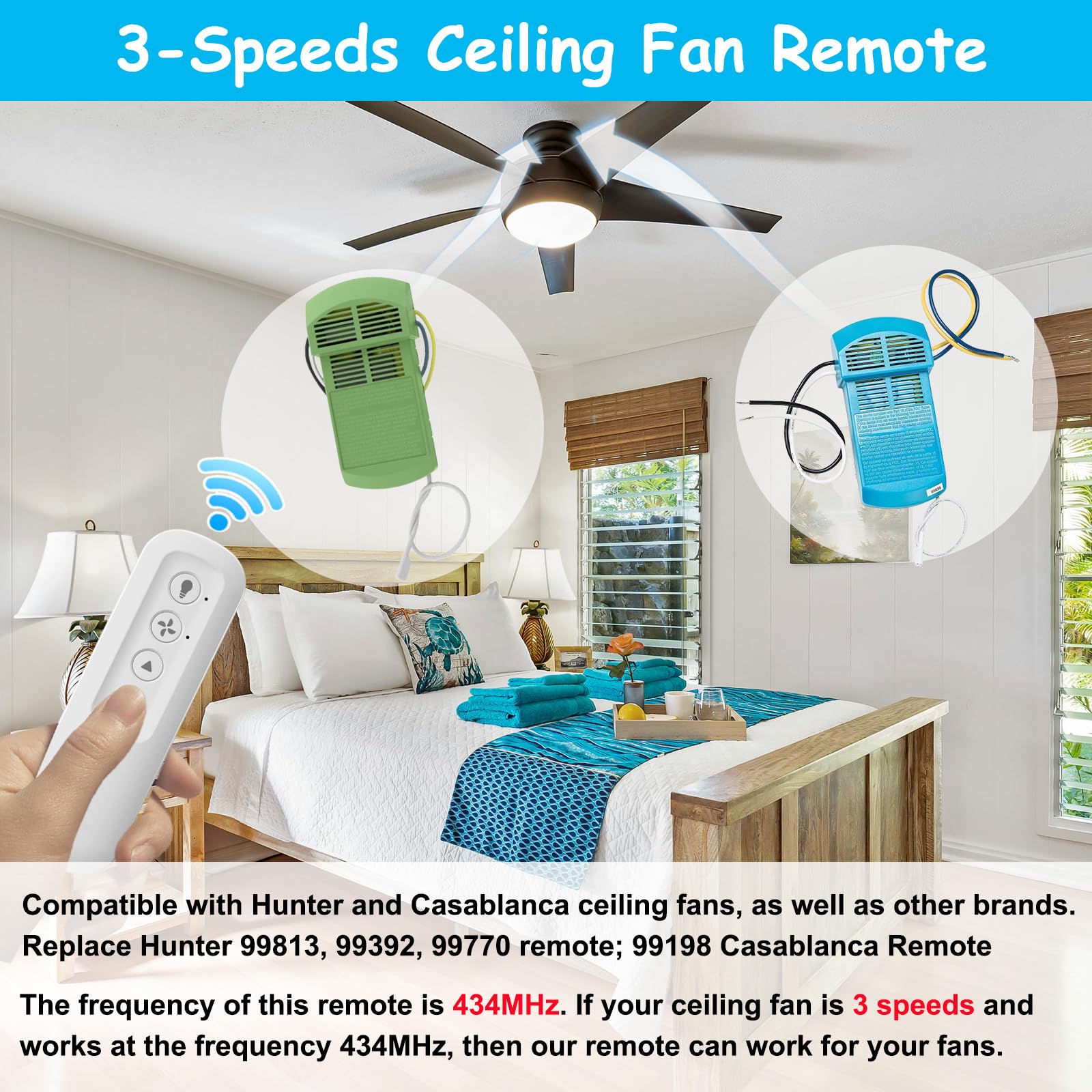 Ceiling Fan Remote Control Replacement For Hunter 99770 99392 99813, Compatible With Hunter 99770 99392 99118 99122 99123 99119,