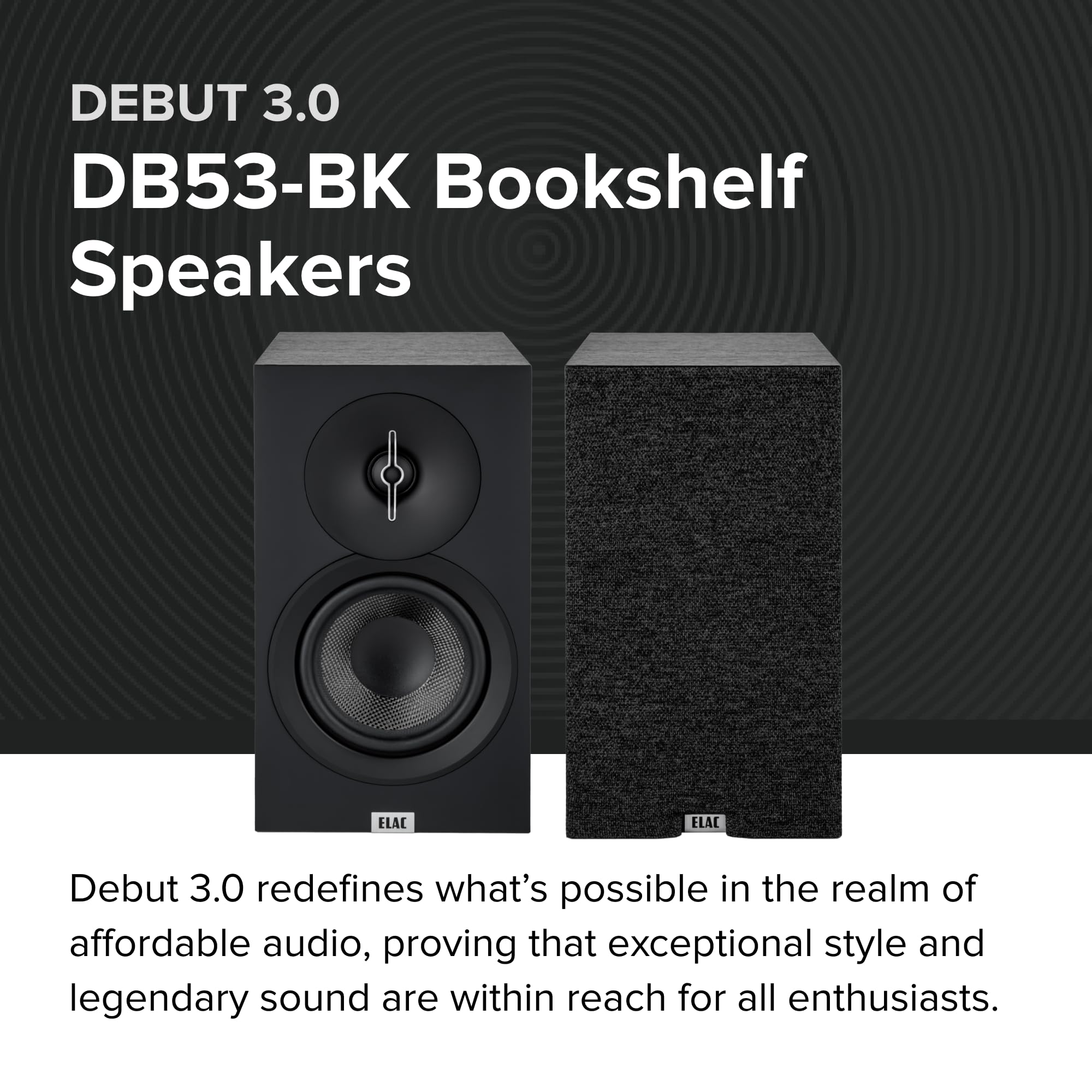 Elac Debut 3.0 Db53 Bk Bookshelf Speakers, Black Ash (Pair)   1    Aluminum Dome Tweeter & 5.25    Aramid Fiber Woofer   2 Way B