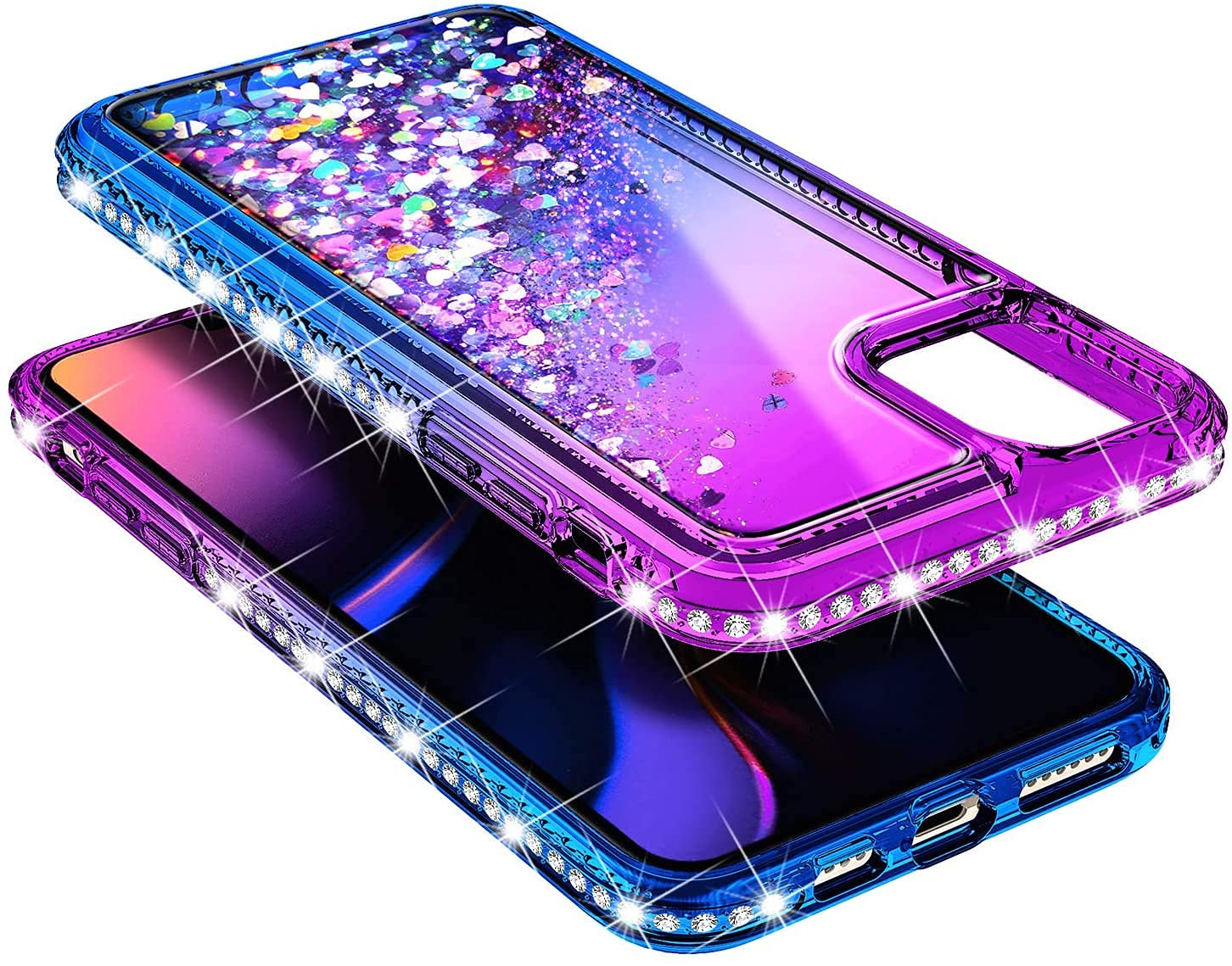 Ngb Compatible With Iphone 12 Mini Case With Tempered Glass Screen Protector, Ring Holder/Wrist Strap, Girls Women Liquid Bling