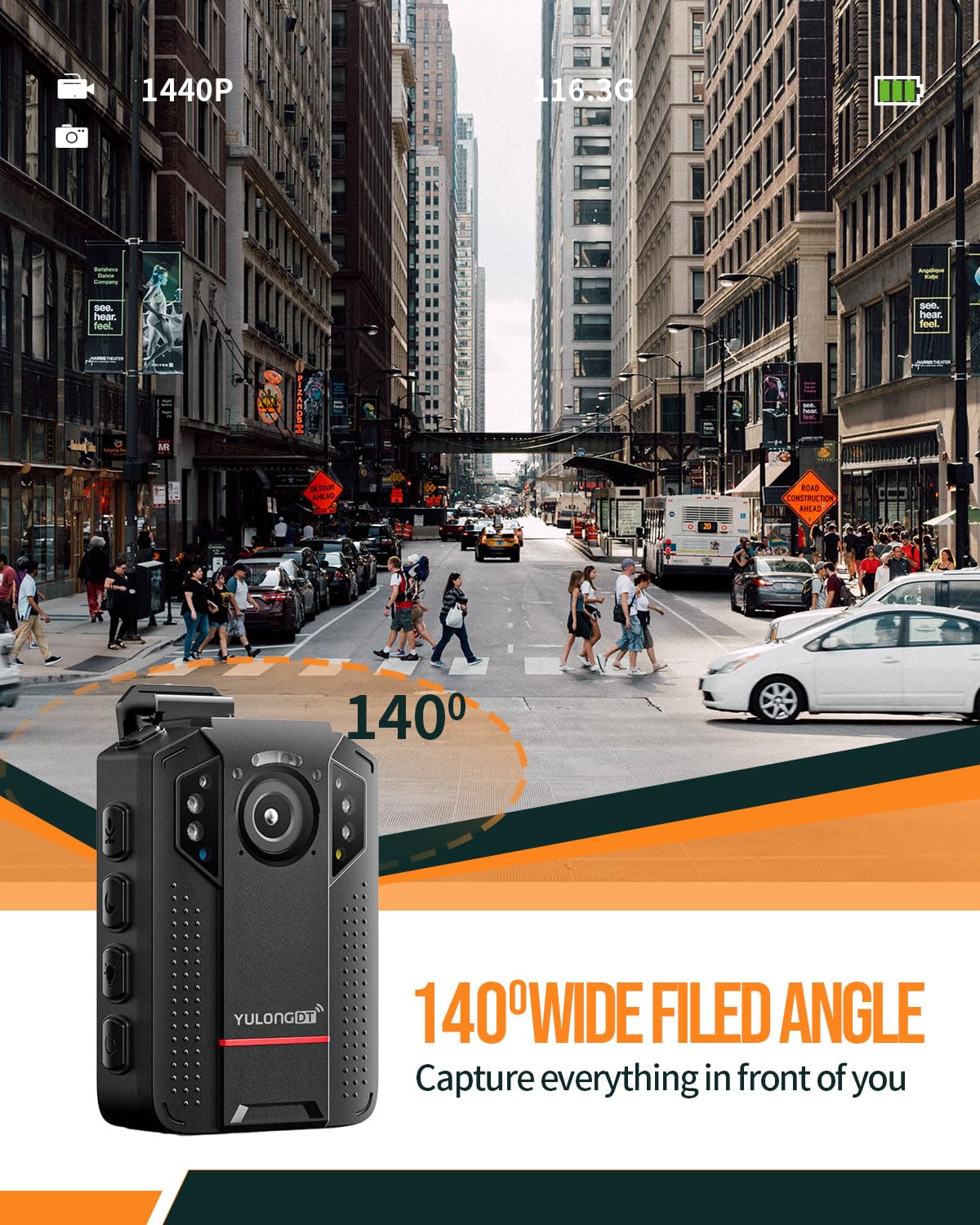 Yulongdt 1440P Body Cam, 128Gb Body Cameras With Audio And Video Recording, Wearable Body Camera For Police, Personal, Infrared