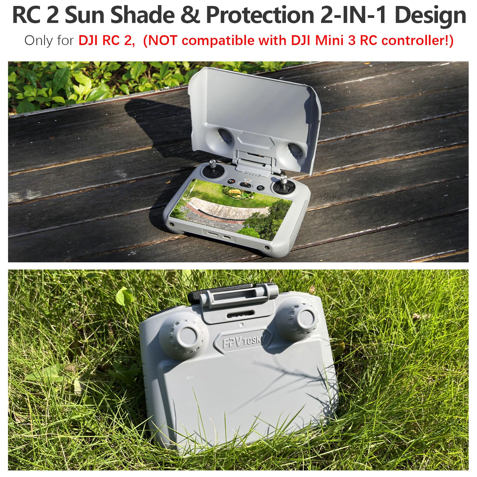 Fpvtosky 2 In 1 Mini 4 Pro Rc 2 Sun Hood & Rc2 Protective Cover, Sun Shade Screen Protector For Dji Air 3/ Mini 4 Pro Rc2 Remote