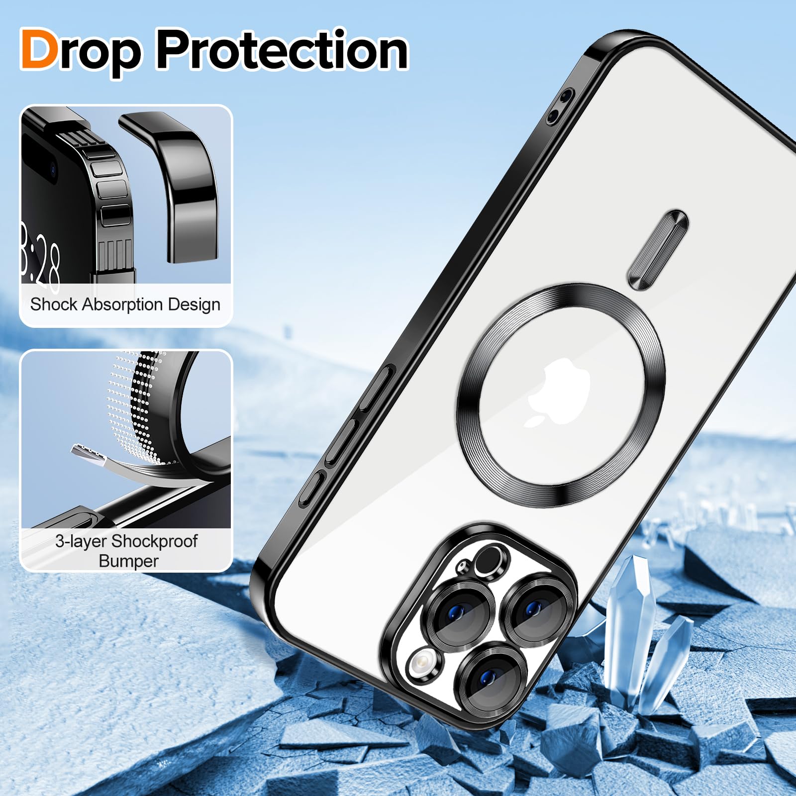 Hython Magnetic Clear Case For Iphone 16 Pro Case With Camera Lens Protector [Compatible With Magsafe] Plating Edge Slim Soft Tp