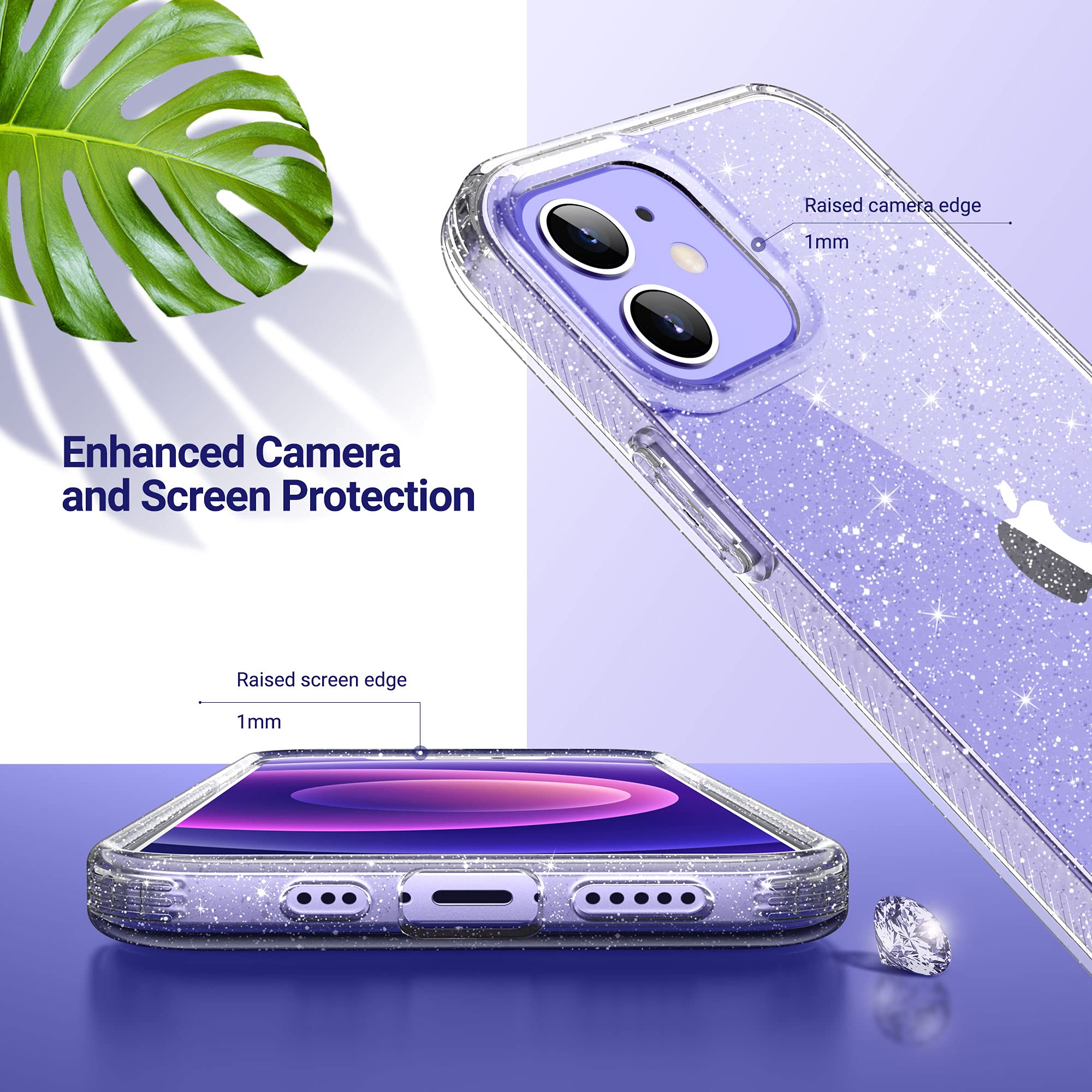 Ulak Compatible With Iphone 12 Case Clear Glitter, Iphone 12 Pro Cover Sparkle Bling Soft Tpu Women Girls Shockproof Protective