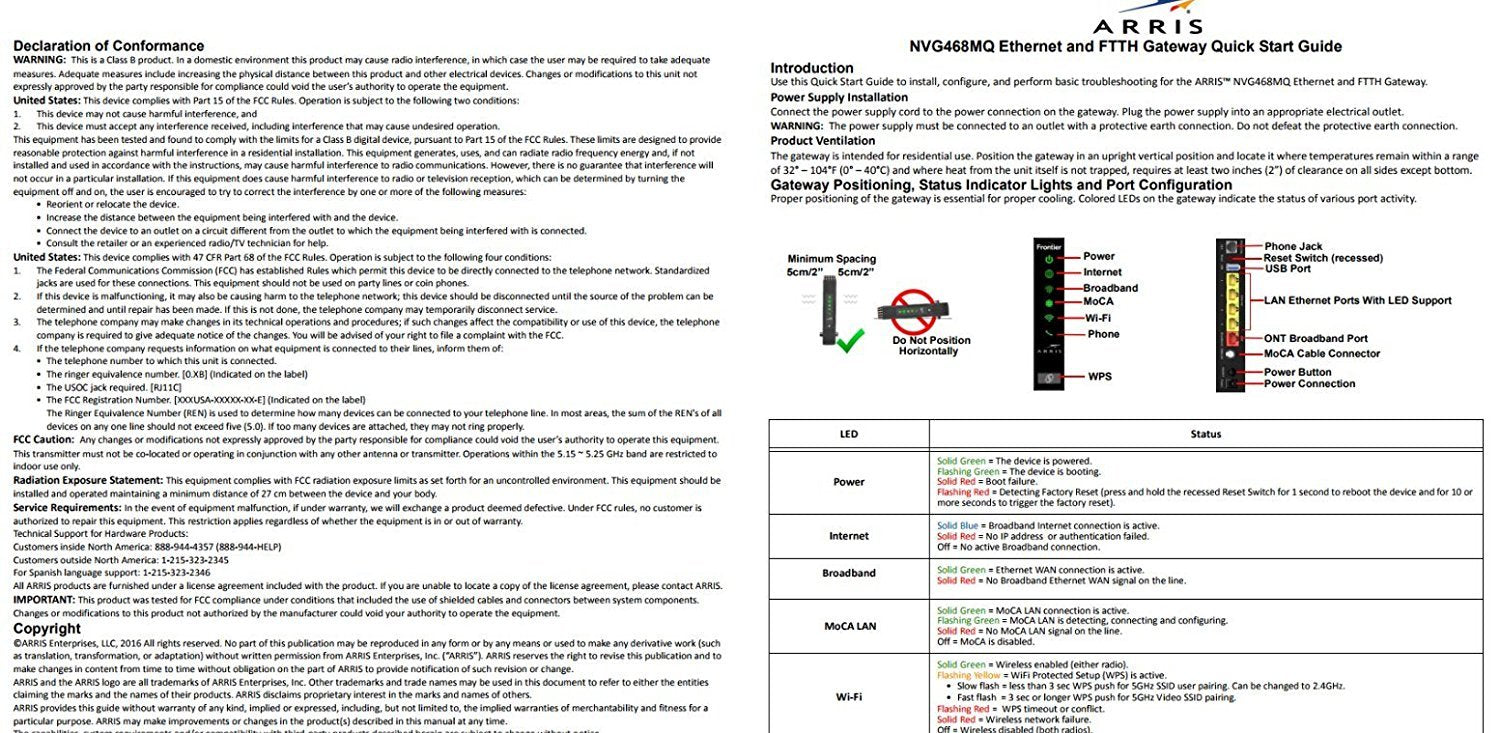 Arris Nvg468Mq 802.11Ac Wi Fi And Moca2.0 Frontier Formerly Verizon Fios Firmware Better Than G1100 Wireless Ac Wireless Gateway