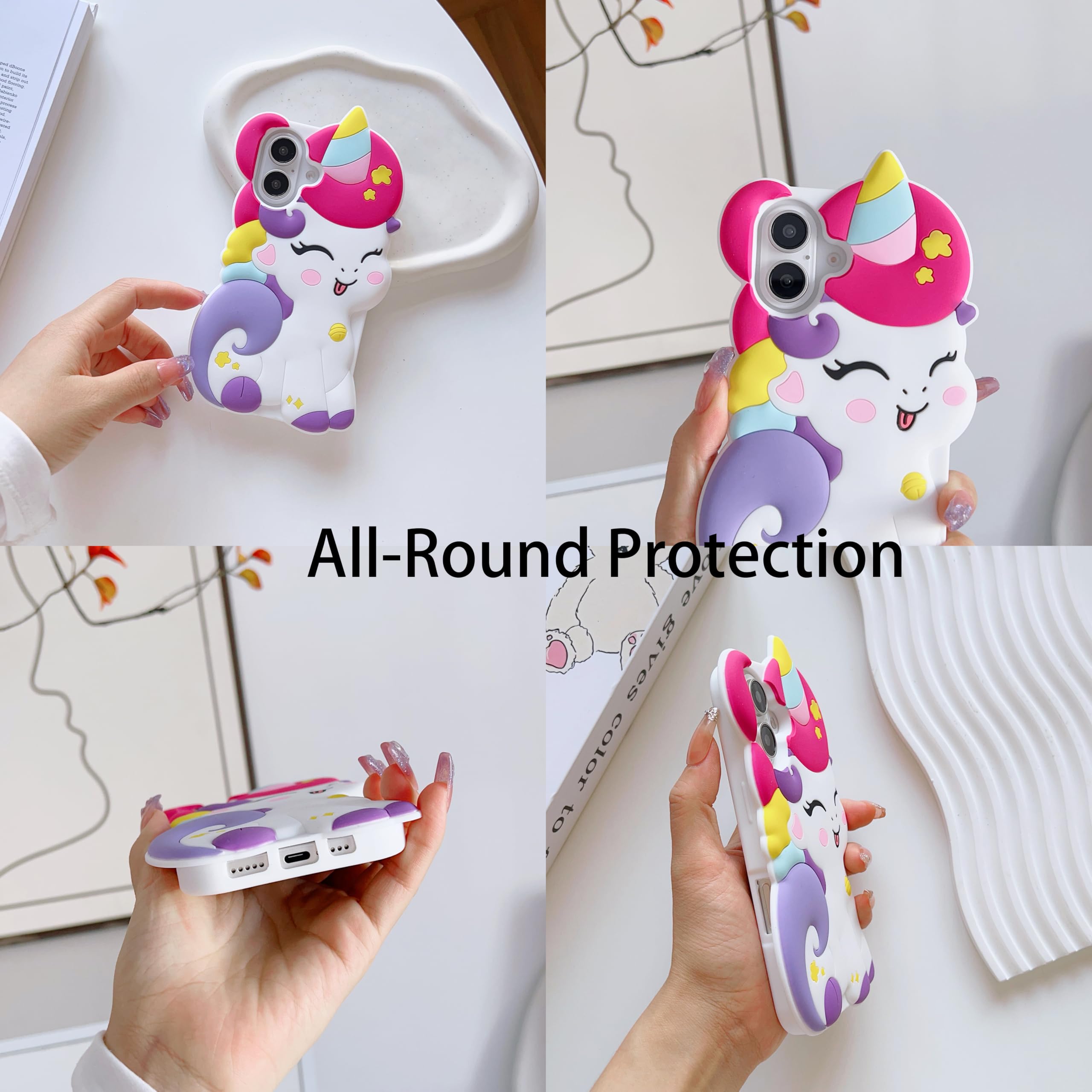 Wifantien 3D Cute Unicorn Case For Iphone 16 6.1'',Cartoon Kawaii Fashion Character Unicorn Horse Shape Kids Girls Women Soft Si