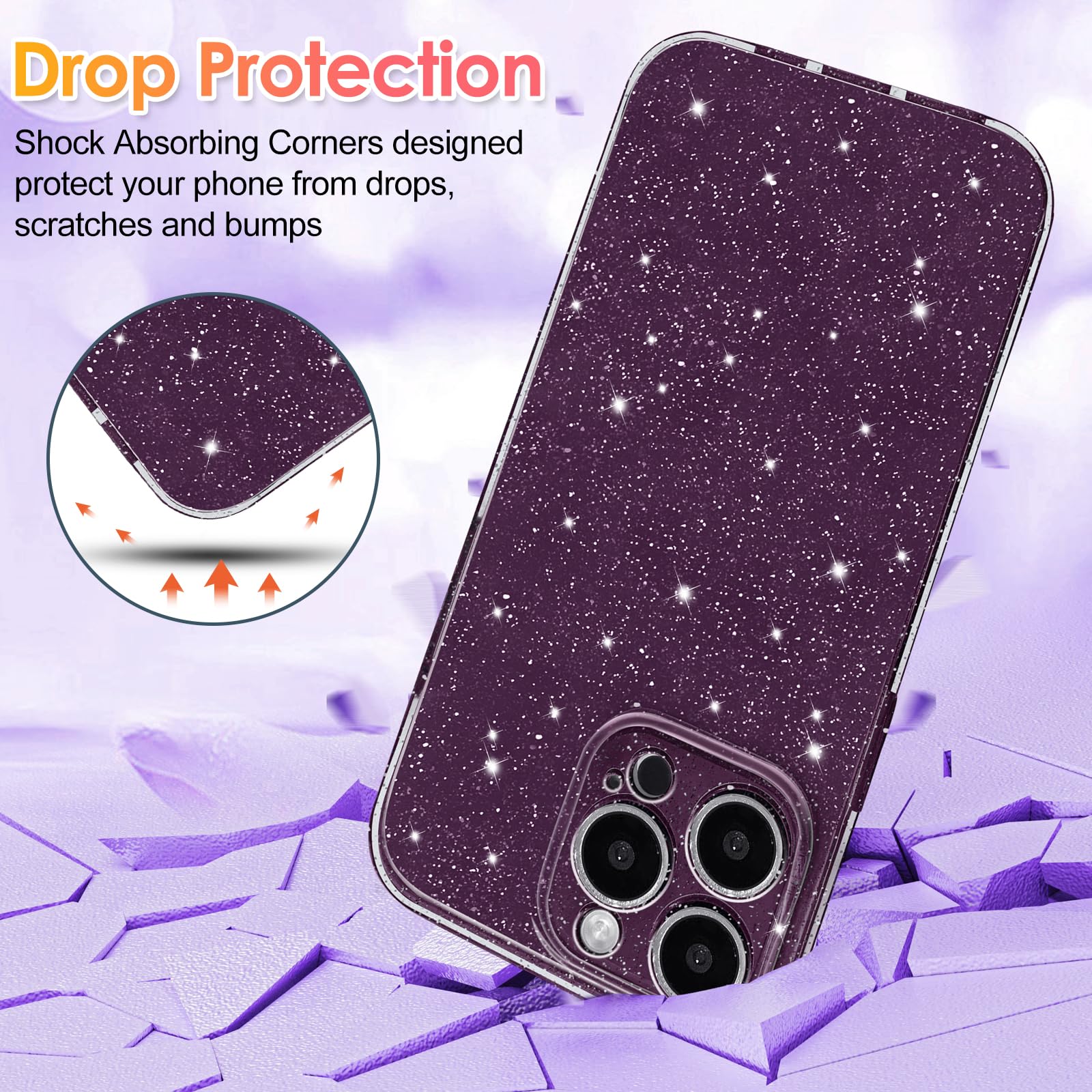 Hython Case For Iphone 16 Pro Case Glitter Cute Sparkly Shiny Bling Sparkle Phone Cases 6.3, Thin Slim Fit Soft Tpu Bumper Shock