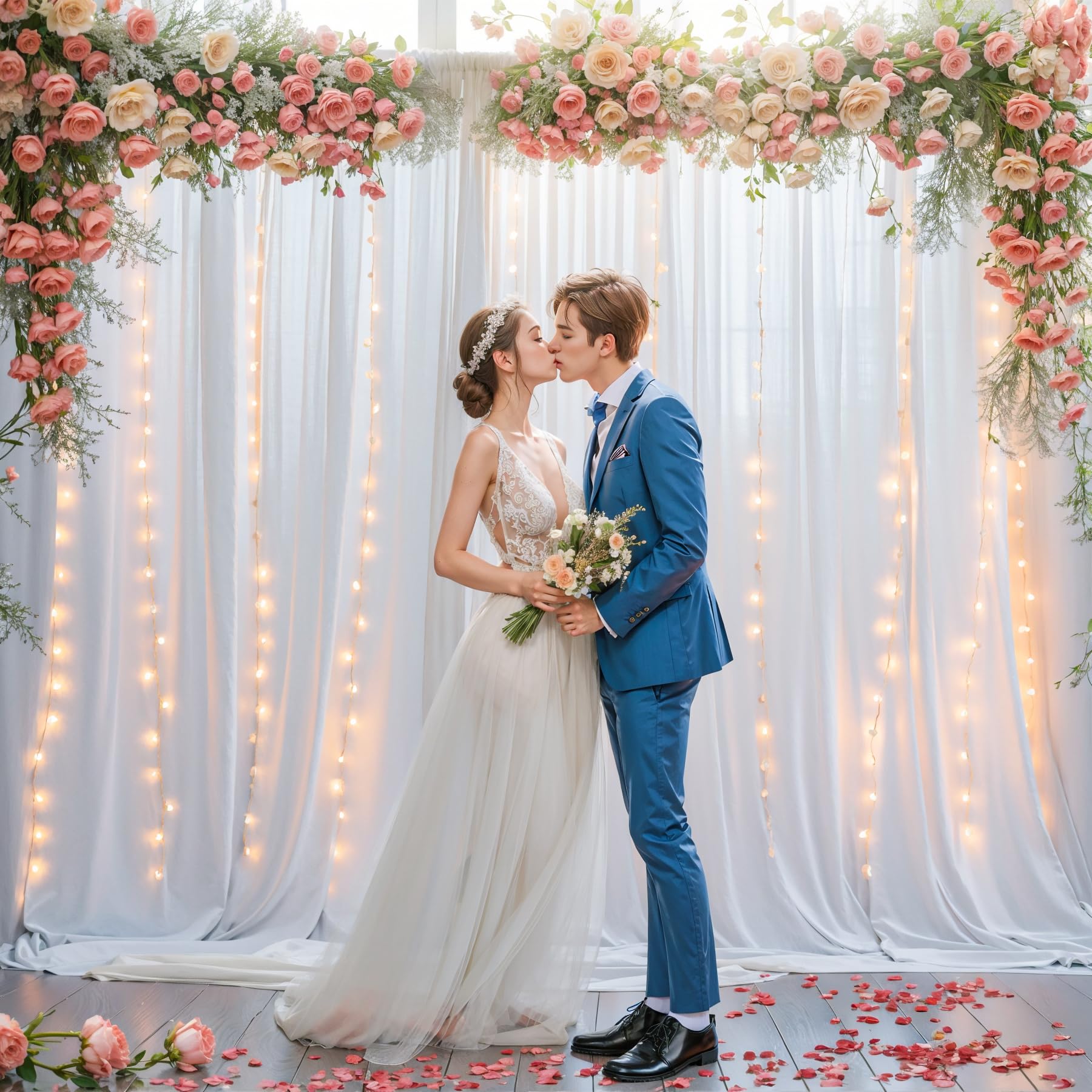 10X10Ft White Backdrop Curtains With Lights String For Wedding Parties, Wrinkle Free Curtains Backdrop For Birthday Party, Photo