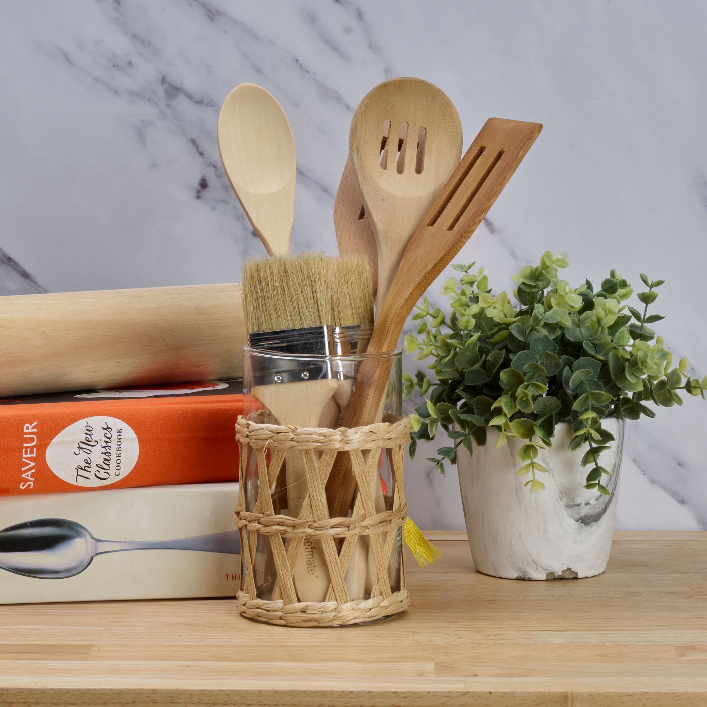 Elements 3.74X3.74X5.91 Inch Seagrass And Clear Glass Hurricane, For Use With Wax Or Flameless Candle