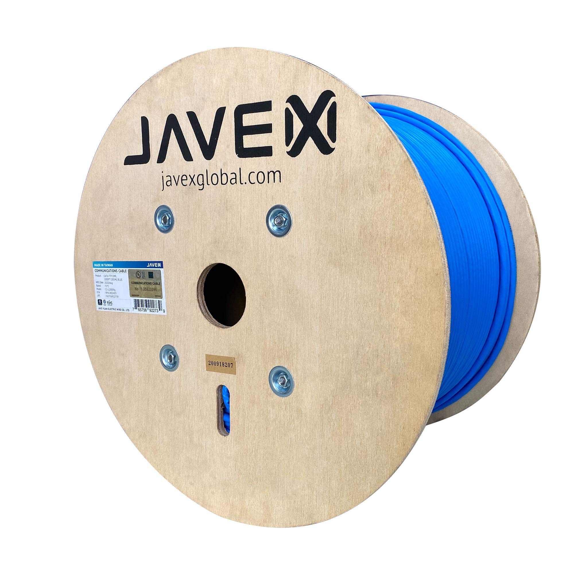 Javex 23Awg Cat6 100% Shielded Ftp [Ul Cmr Riser, For Poe++, 1000Ft] Solid Bare Copper 400Mhz, Etl Listed, Ethernet Cable, Blue