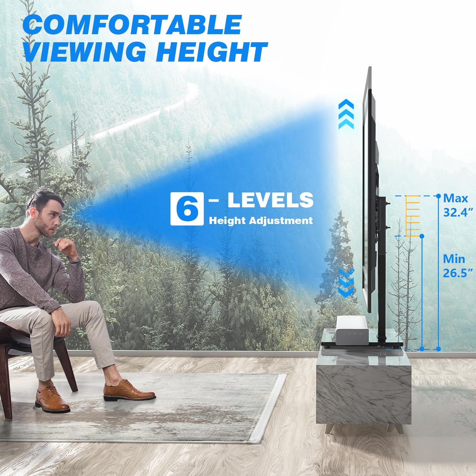 Rfiver Universal Swivel Tv Stand Table Top Tv Stand For 37 65,70,75 Inch Lcd Led Tv Up To 110 Lbs  Height Adjustable Center Pede