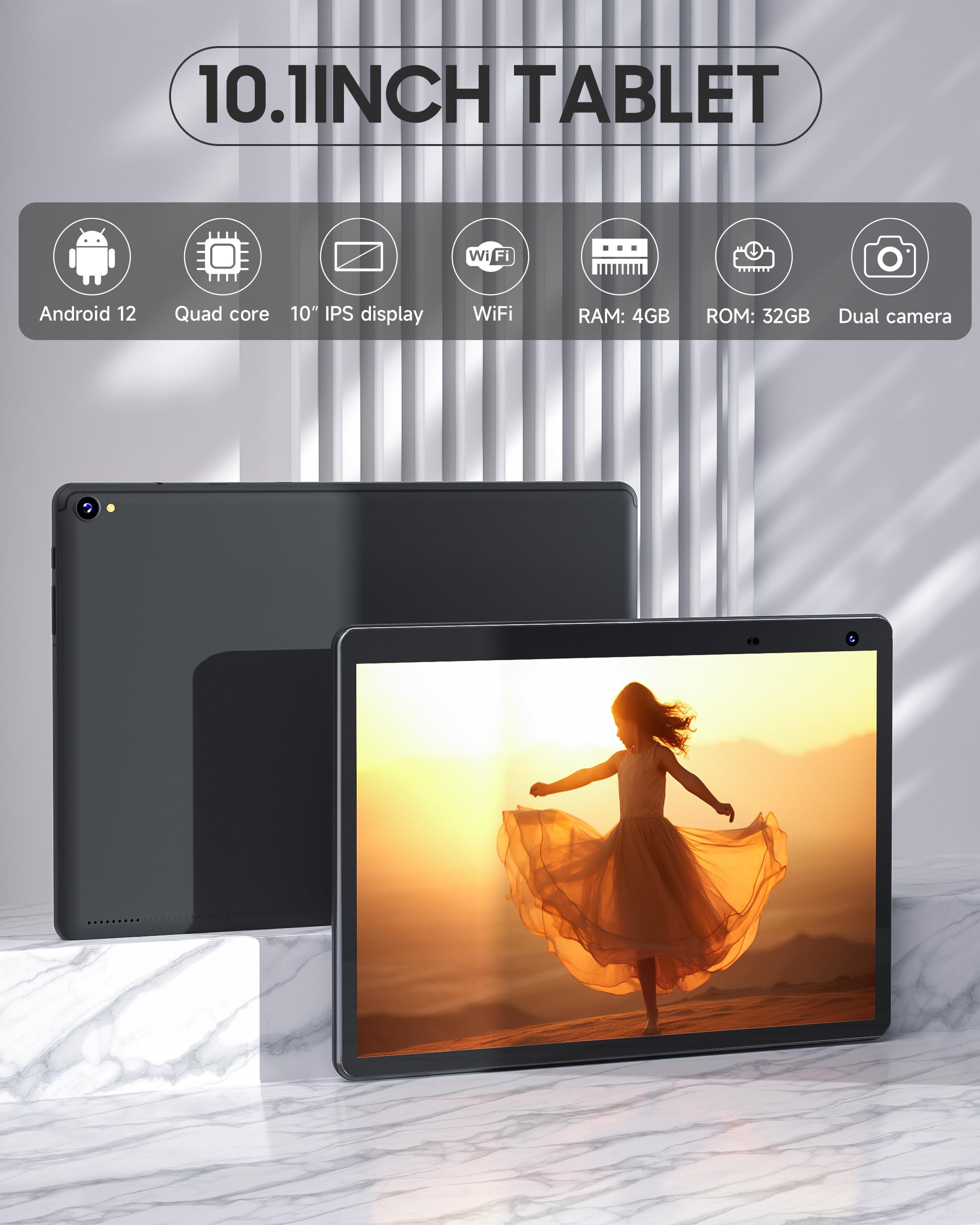 Tablet Android 12, Tablets 10 Inch, 4Gb Ram 32Gb Rom Computer Tablet Support 512Gb Expand, 1280X800 Ips Screen, 2Mp+8Mp Dual Cam
